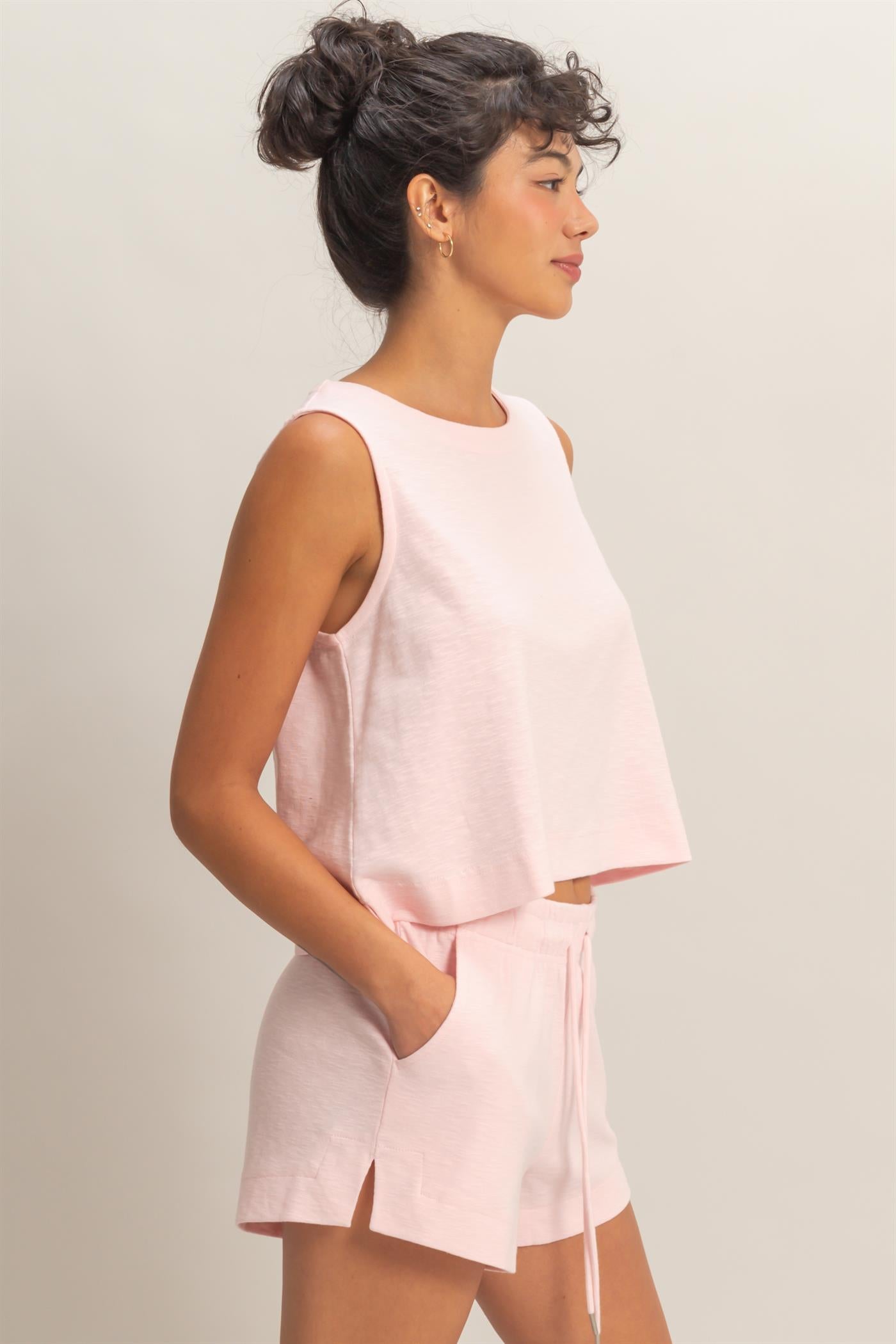 Wholesale Sleeveless Boxy Fit Crew Neck Top Clothing Tops DZ26C090 SOFT PINK DOUBLE ZERO