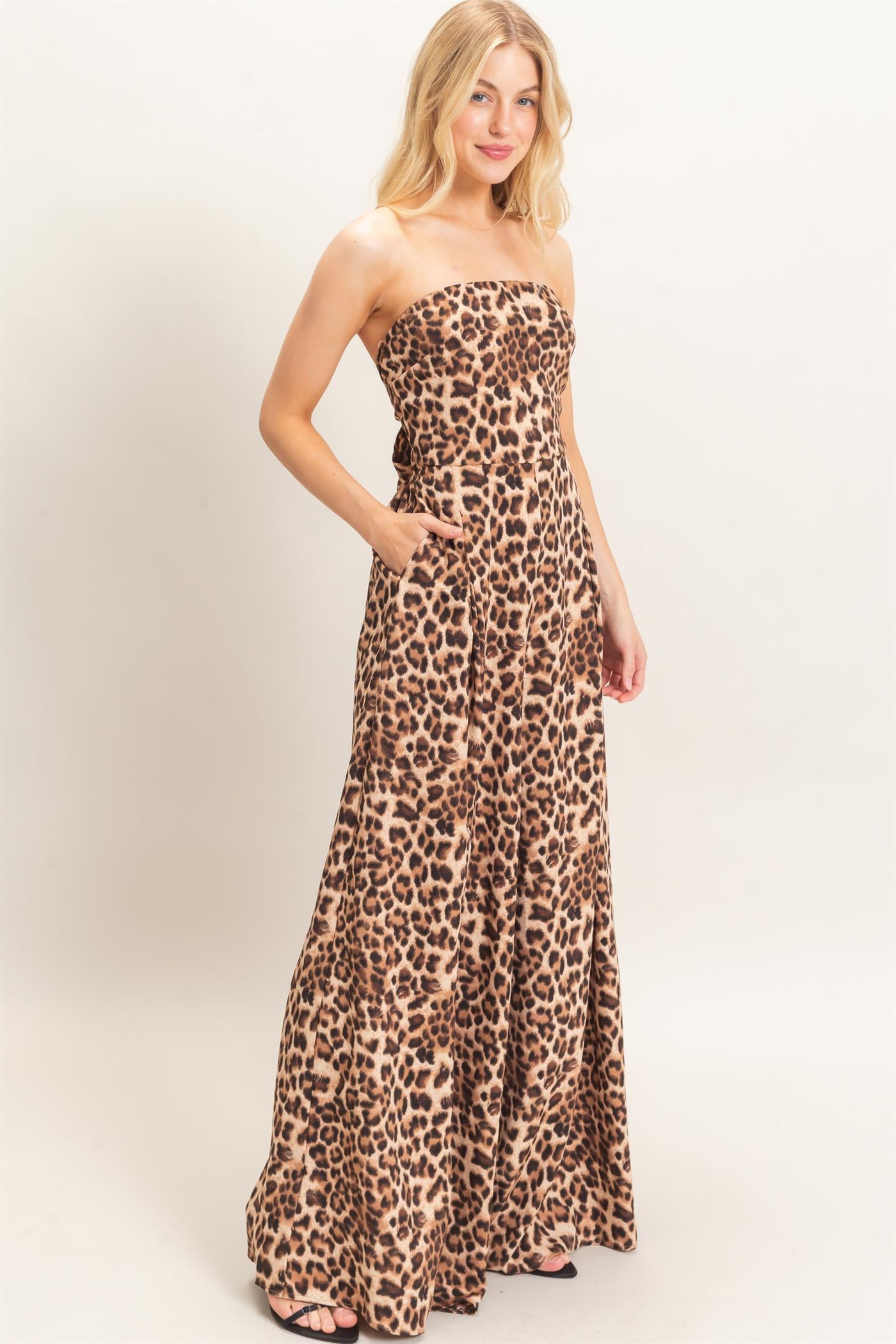 Wholesale Leopard Print Strapless Jumpsuit Clothing HF26F208 BROWN HYFVE