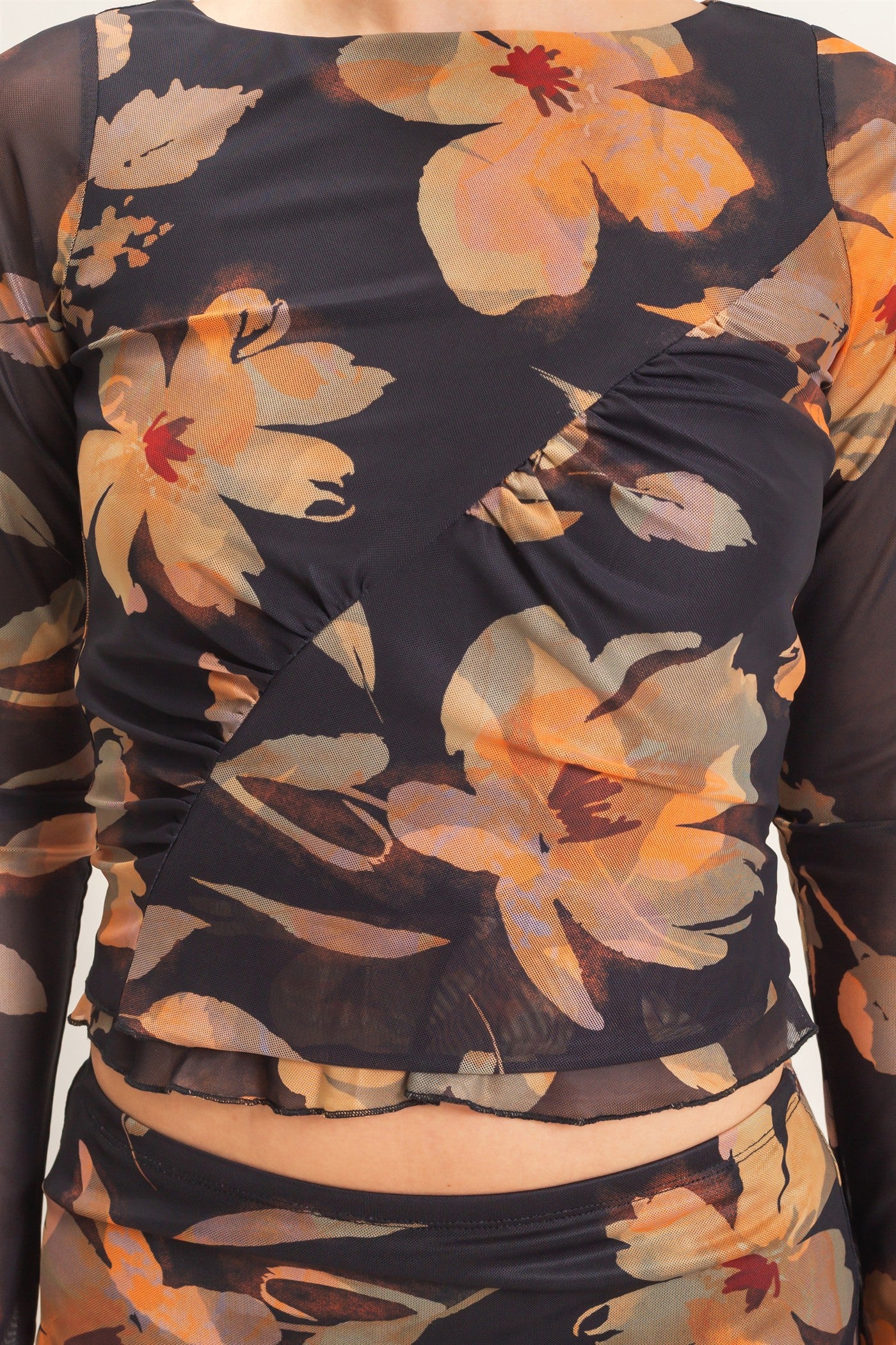 Wholesale Floral Mesh Top And Skirt Set Clothing HF26C933-SET BLACK HYFVE