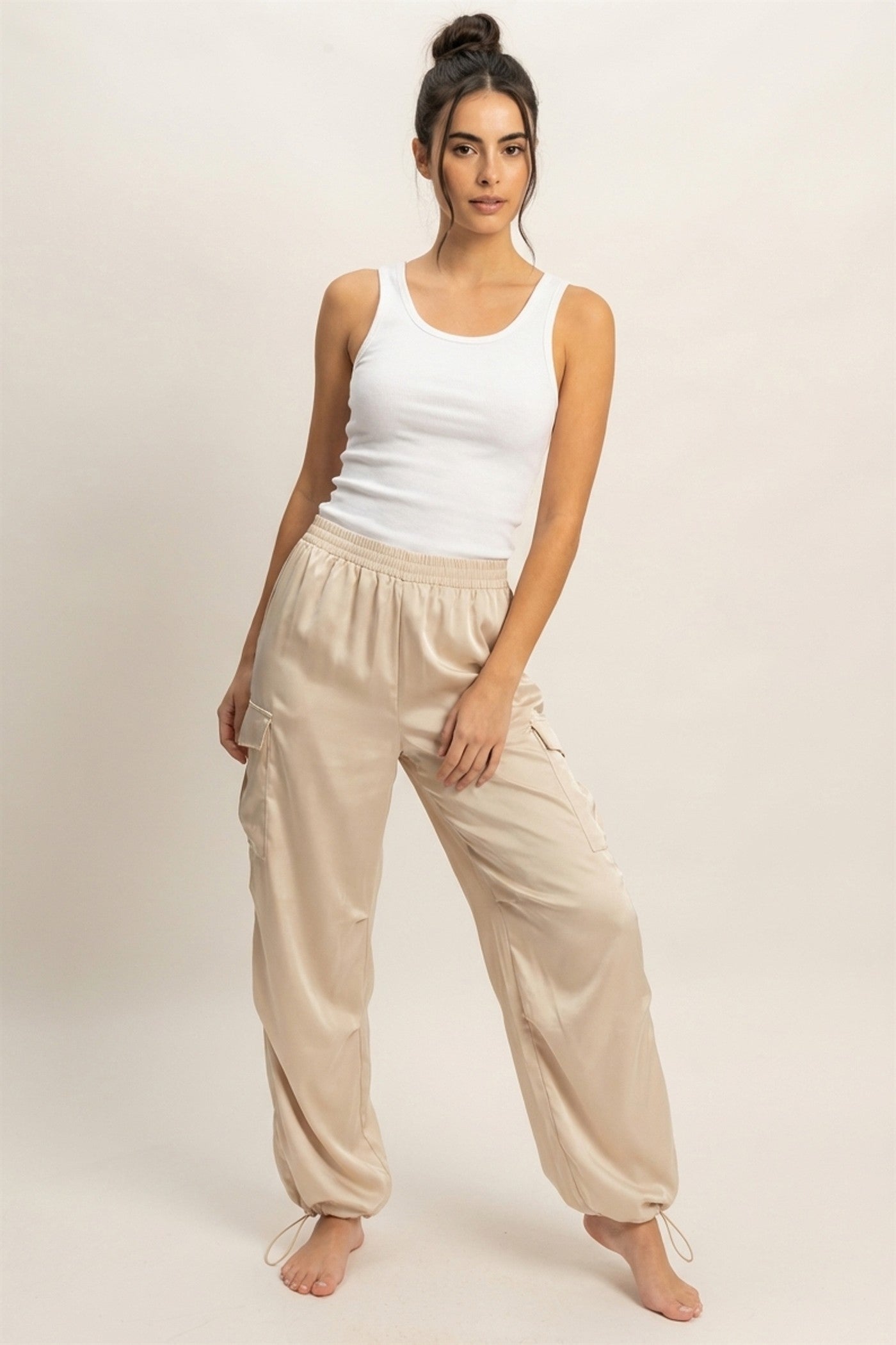 Wholesale Satin Cargo Pants Pants DZ24C052 ALPACA DOUBLE ZERO
