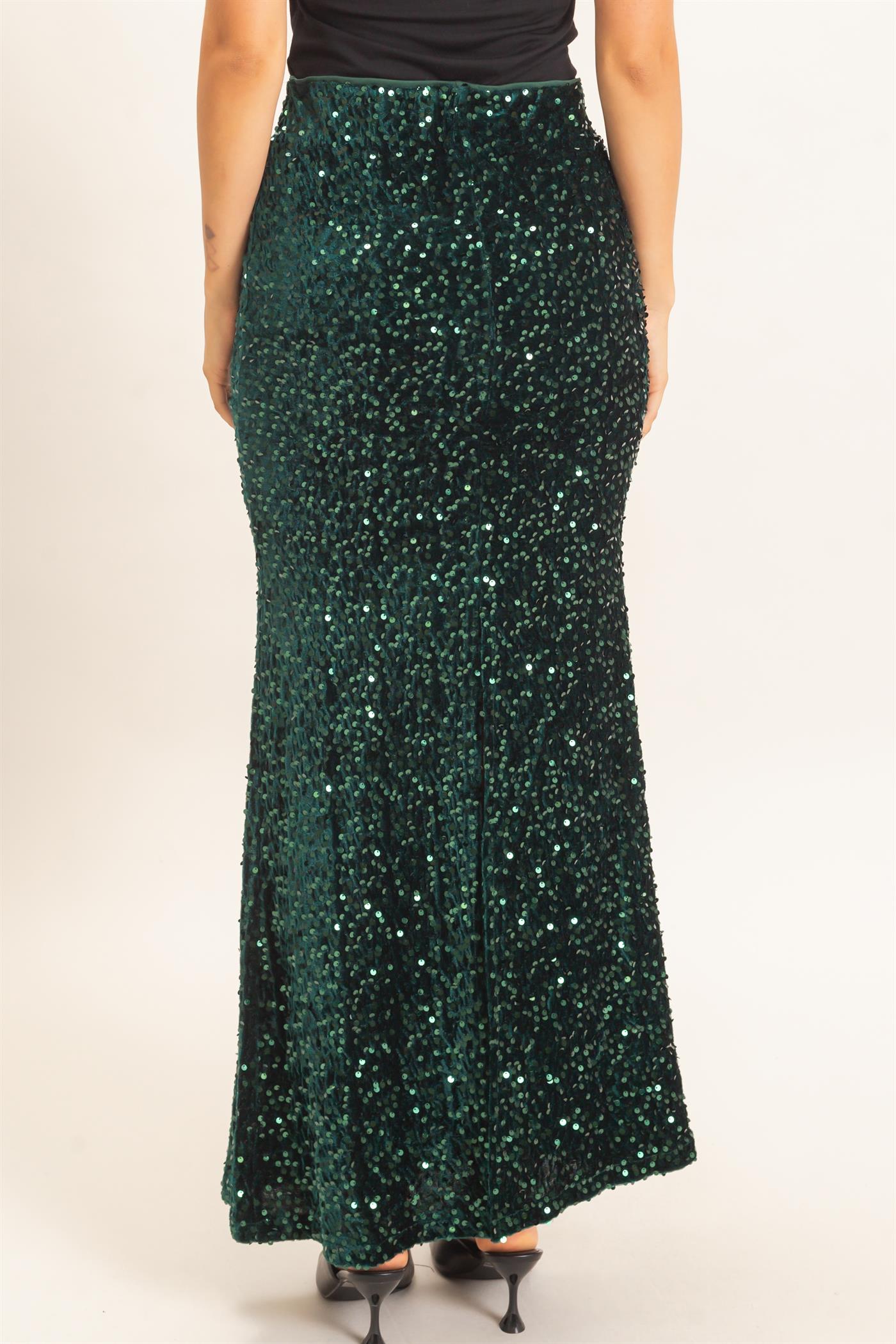 Wholesale Sequin Midi Skirt Skirts HF26F121 FOREST GREEN HYFVE