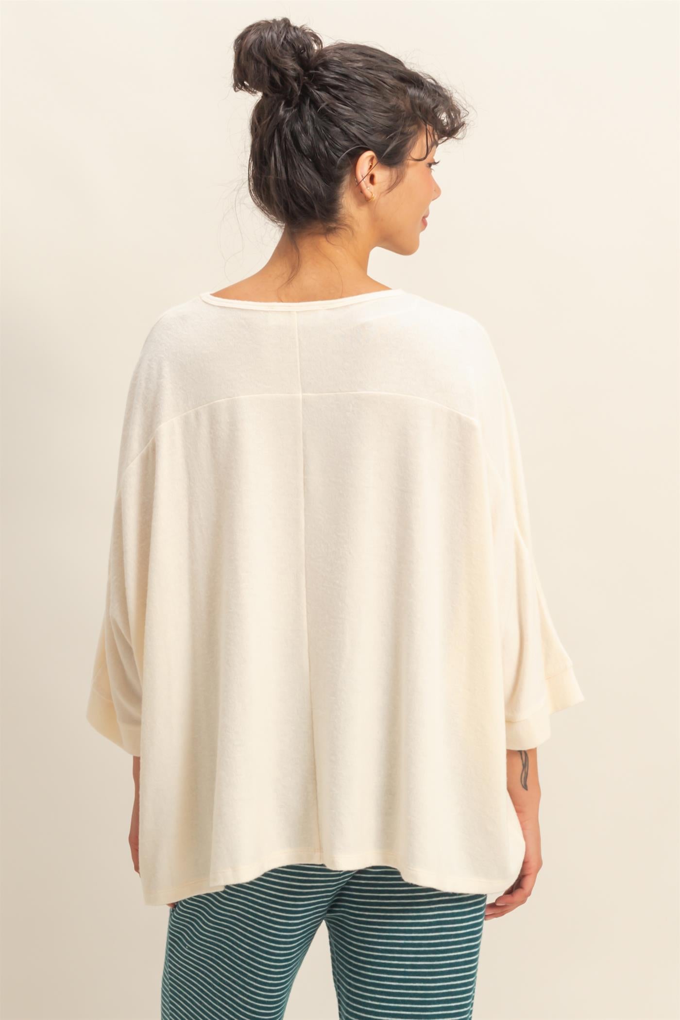 Wholesale Batwing 3/4 Sleeve Oversized Top Clothing Tops DZ25E133 CREAM DOUBLE ZERO