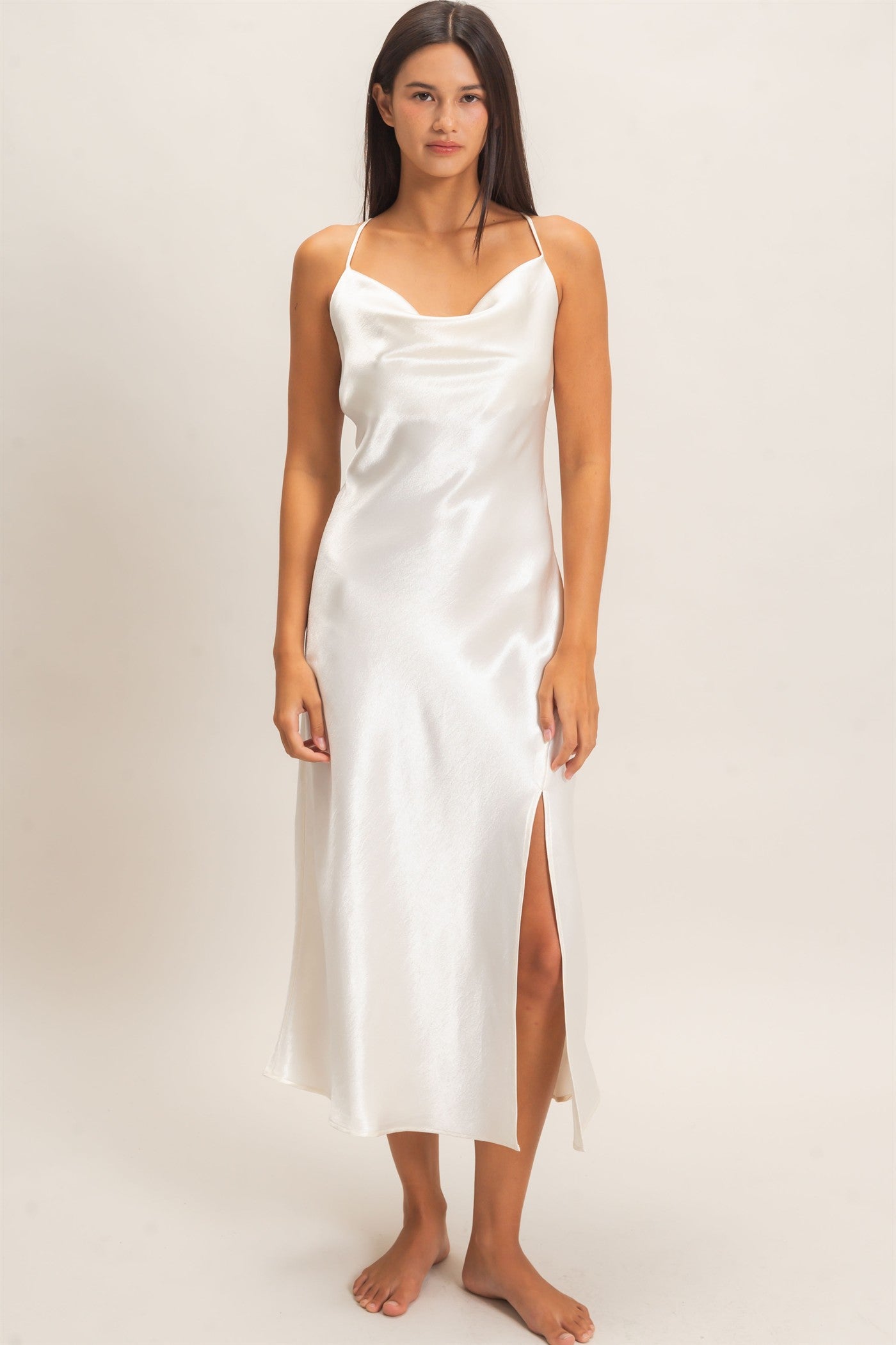 Wholesale Cowl Neck Satin Slip Dress Dresses DZ26E251 CREAM DOUBLE ZERO
