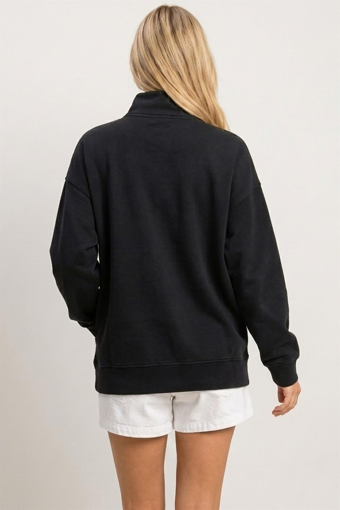 Wholesale Mineral Wash Button Front Sweatshirt Sweatshirts DZ26C909 BLACK DOUBLE ZERO