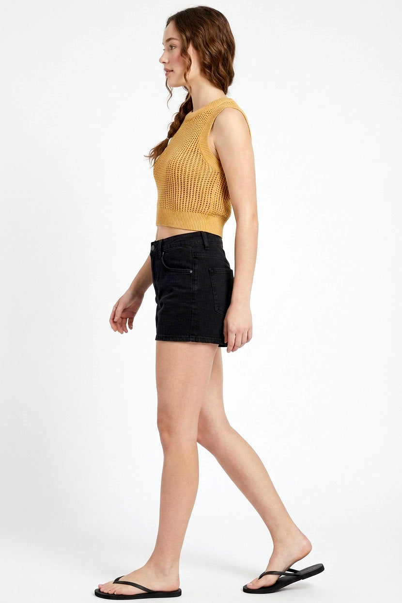 Wholesale Open Knit Sleeveless Crop Top Clothing Tops DZ24A482 SAND DOUBLE ZERO