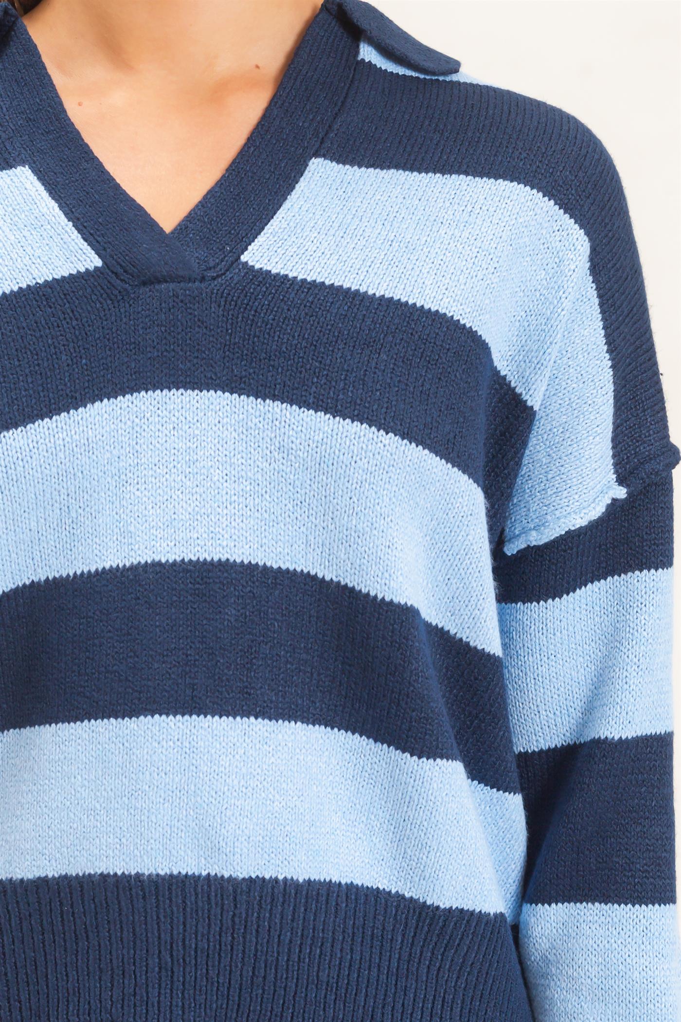 Wholesale Rugby Stripe Polo Sweater Sweaters DZ26E297 NAVY DOUBLE ZERO