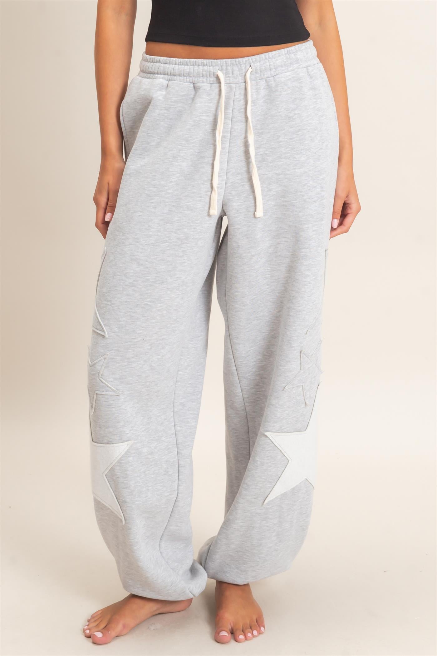 Wholesale Star Patch Jogger Pants Joggers DZ26E889 HEATHER GRAY DOUBLE ZERO