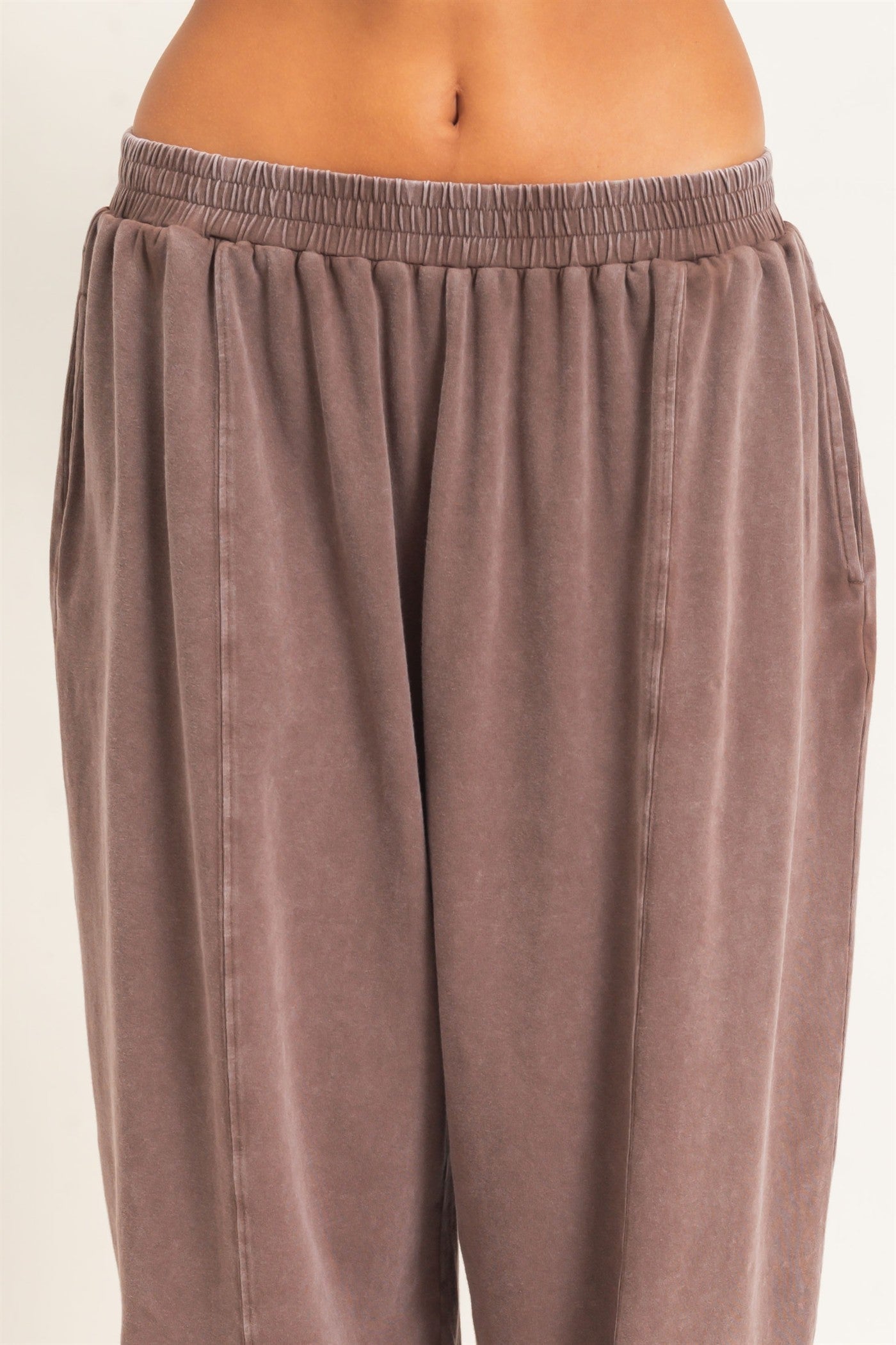 Wholesale Mineral Wash Elastic Waist Jogger Pants Joggers DZ26F405 DARK BROWN DOUBLE ZERO