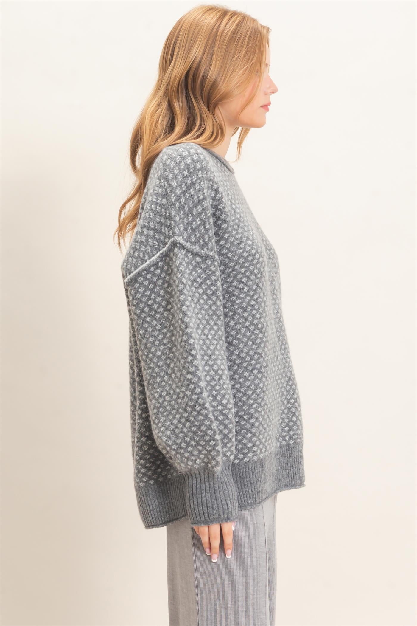 Wholesale Diamond Jacquard Knit Sweater Sweaters HF26E891 GRAY HYFVE