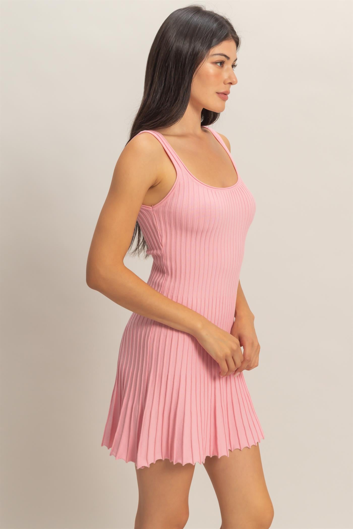 Wholesale Pleated Knit Tank Mini Dress Dresses DZ26C283 PINK DOUBLE ZERO