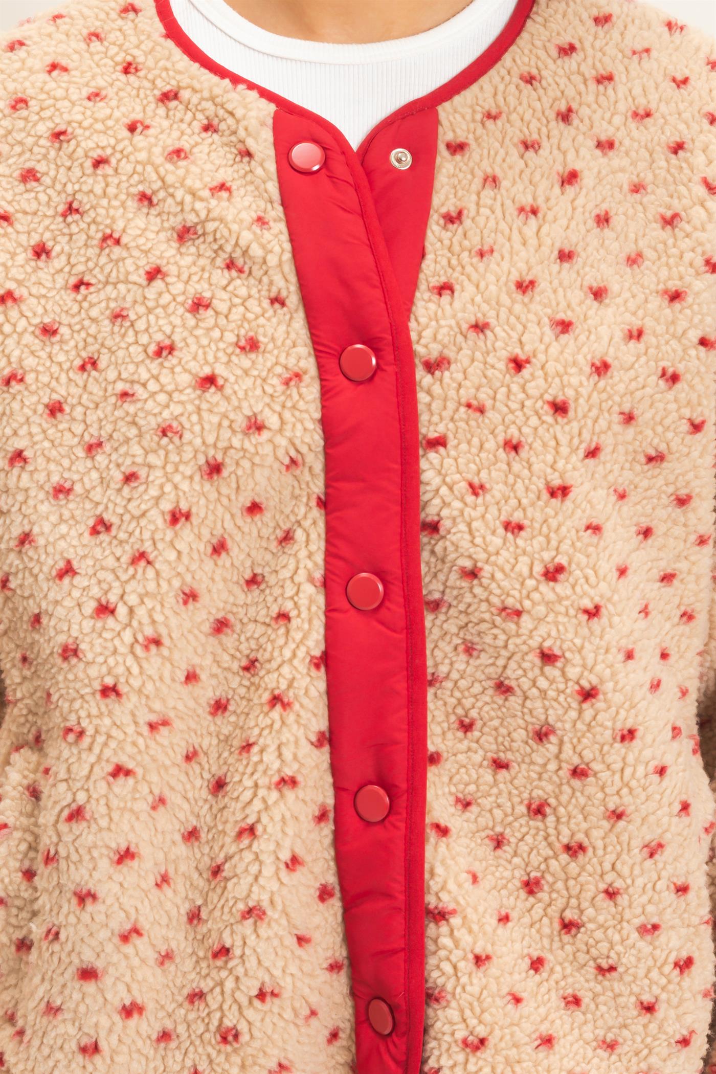 Wholesale Polka Dot Sherpa Jacket Coats & Jackets DZ26F160 RED DOUBLE ZERO