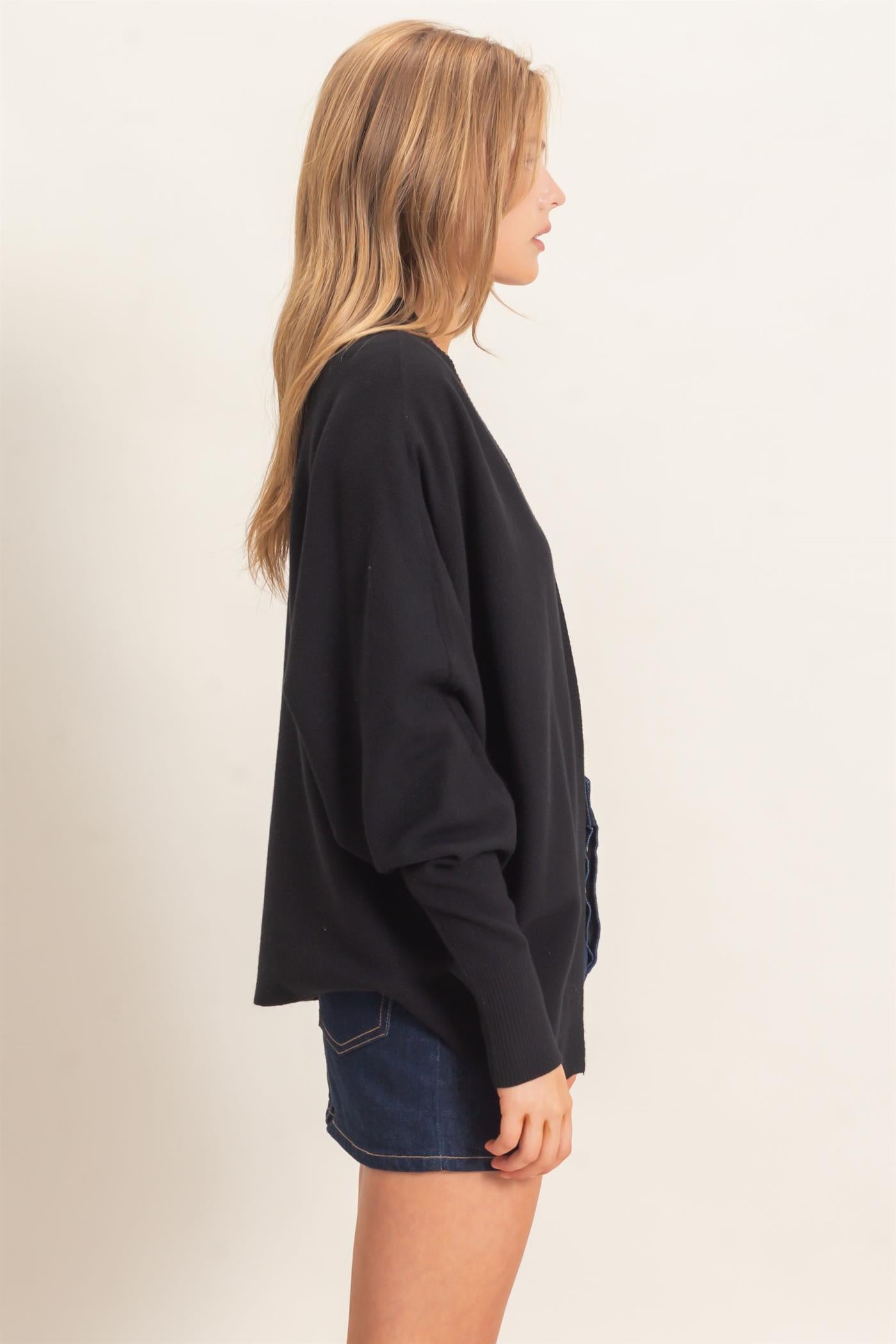Wholesale Open Front Knit Cardigan Cardigans HF26E834 BLACK HYFVE