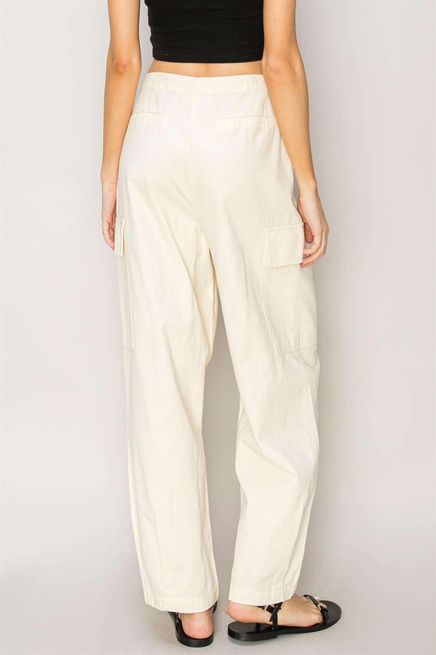 Wholesale High Waist Drawstring Cargo Pants Pants DZ24A650 CREAM DOUBLE ZERO