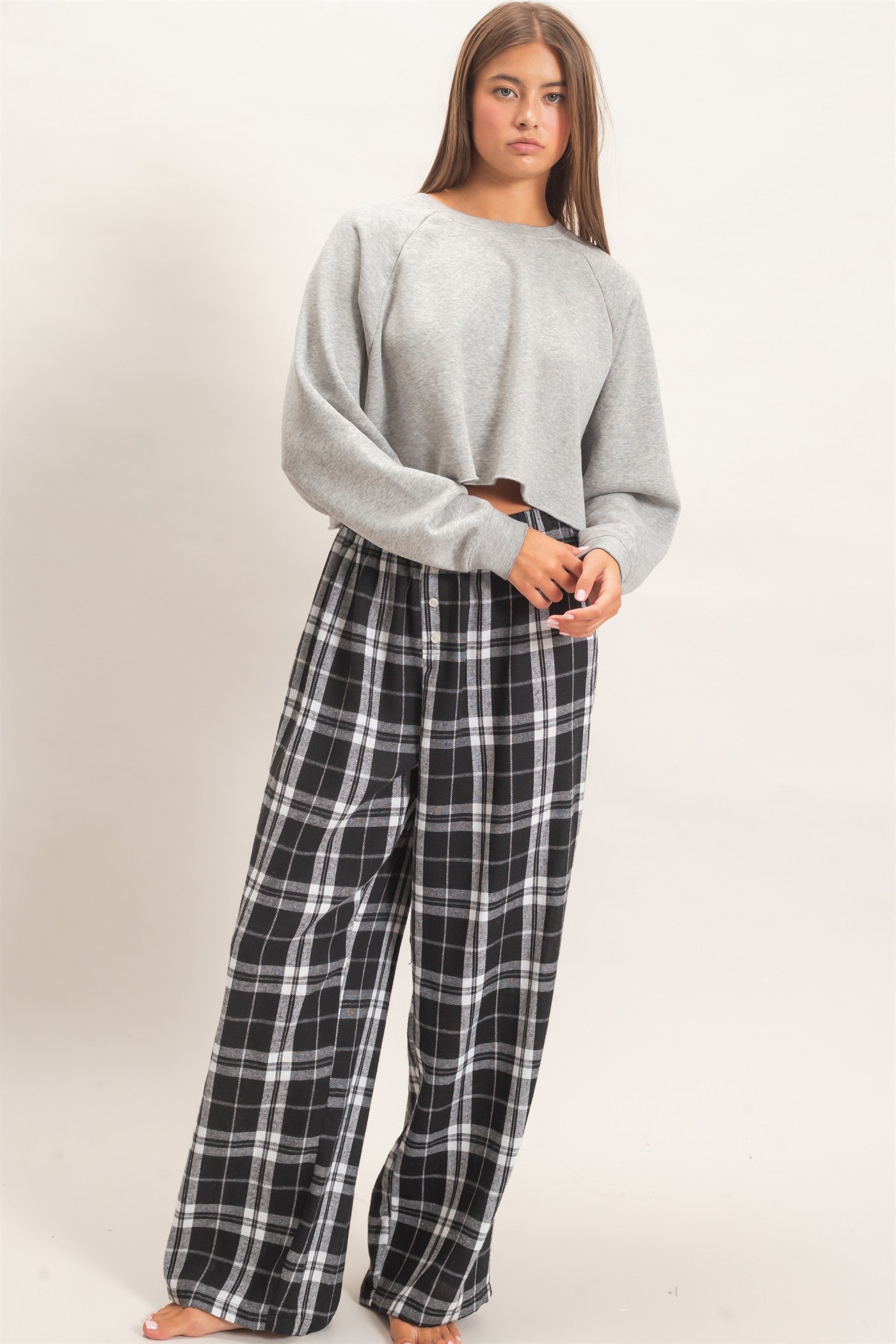 Wholesale Plaid Wide-Leg Pants Pants DZ26F271 BLACK DOUBLE ZERO