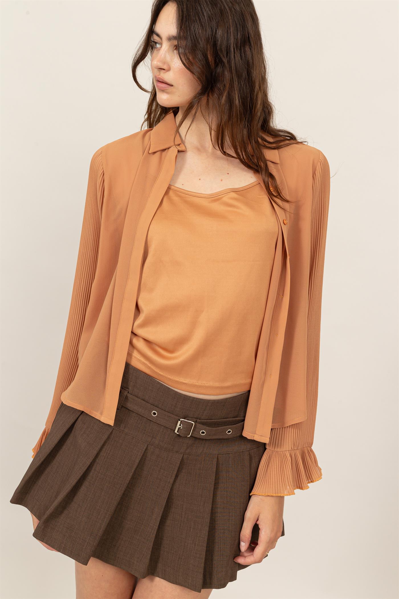 Wholesale Bell Sleeve Blouse With Inside Lining Clothing Tops HF25A769 ALMOND HYFVE