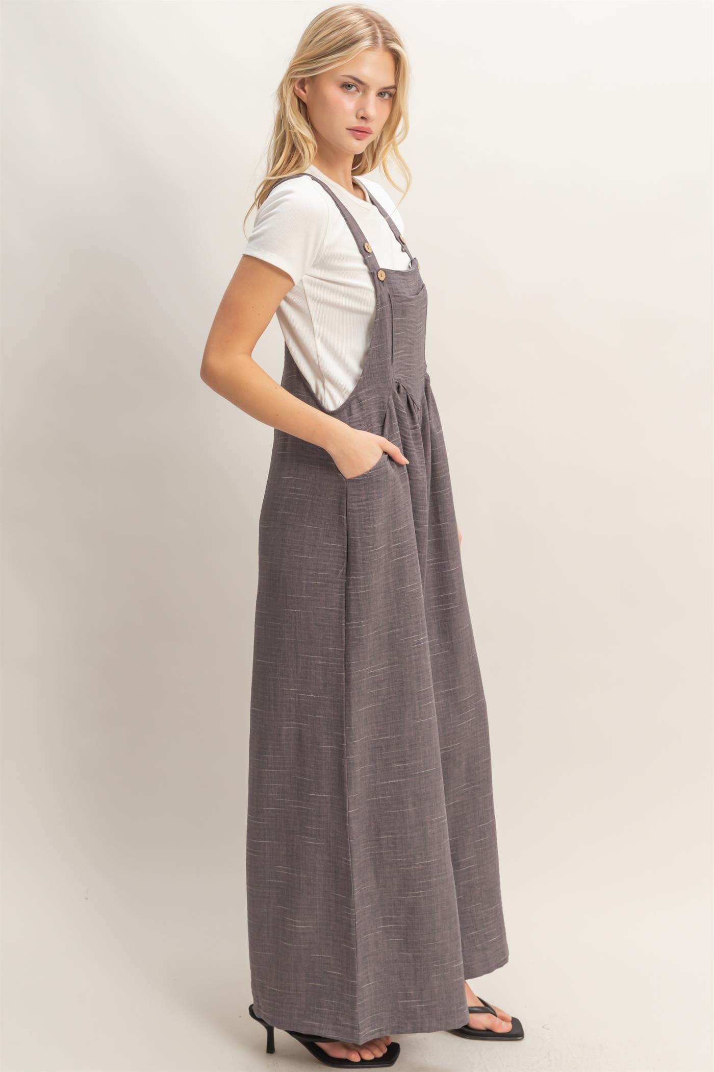 Wholesale Wide Leg Overall Jumpsuit Clothing HF26C322 CHARCOAL HYFVE