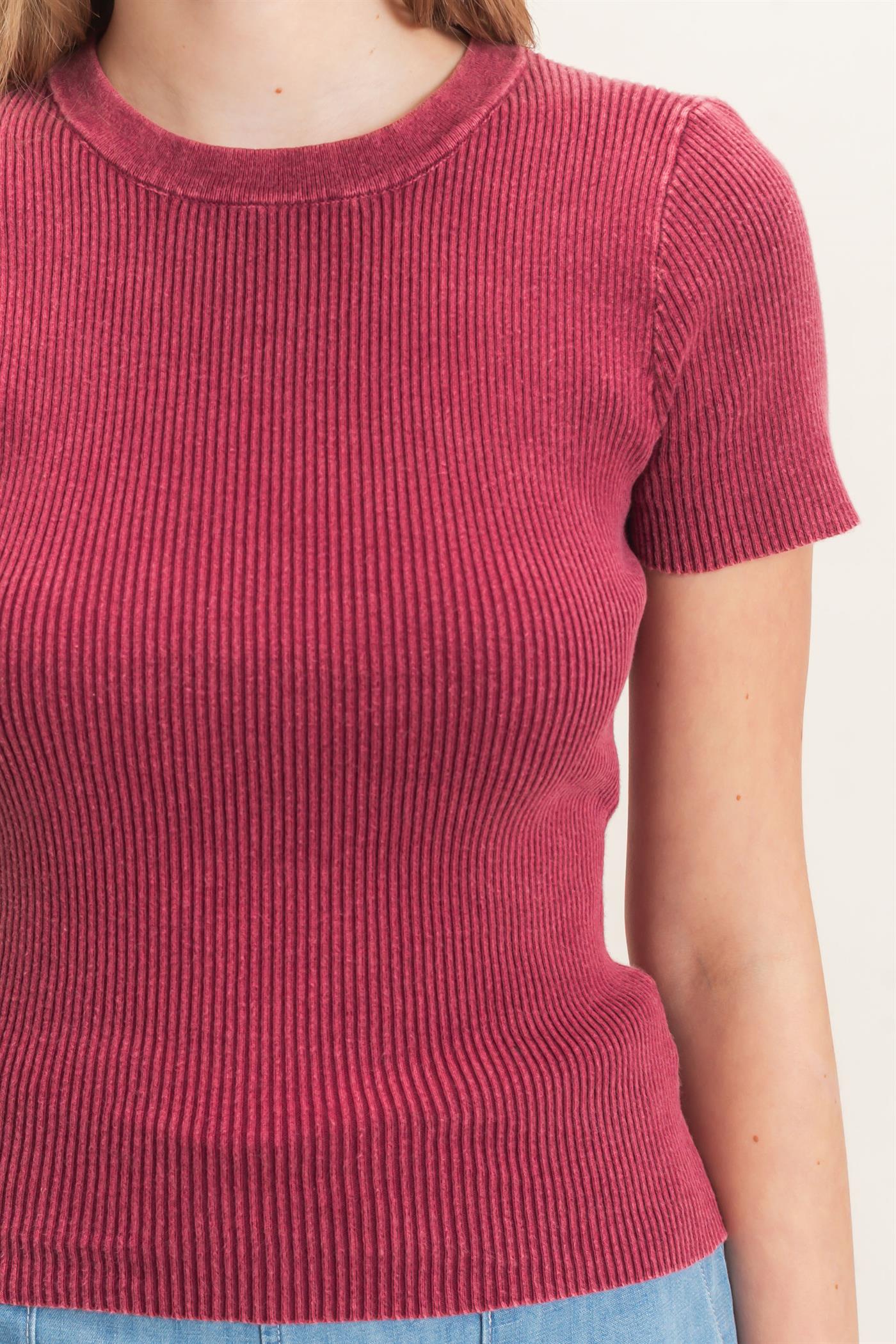 Wholesale Ribbed Crew Neck Top Clothing Tops HF26E473 DECO ROSE HYFVE