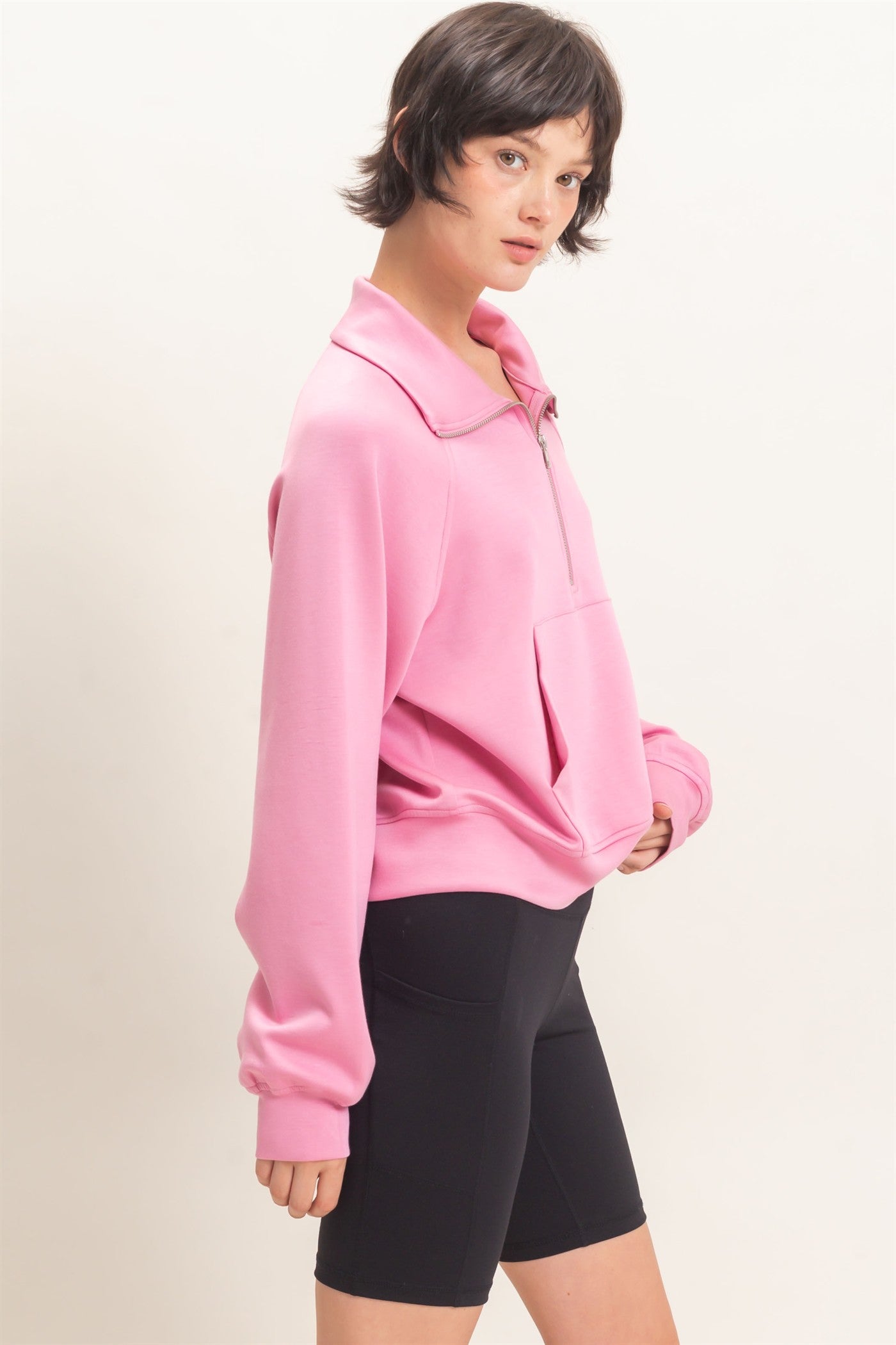 Wholesale Half-Zip Collar Raglan Pullover Sweatshirts DZ26C967 PINK DOUBLE ZERO