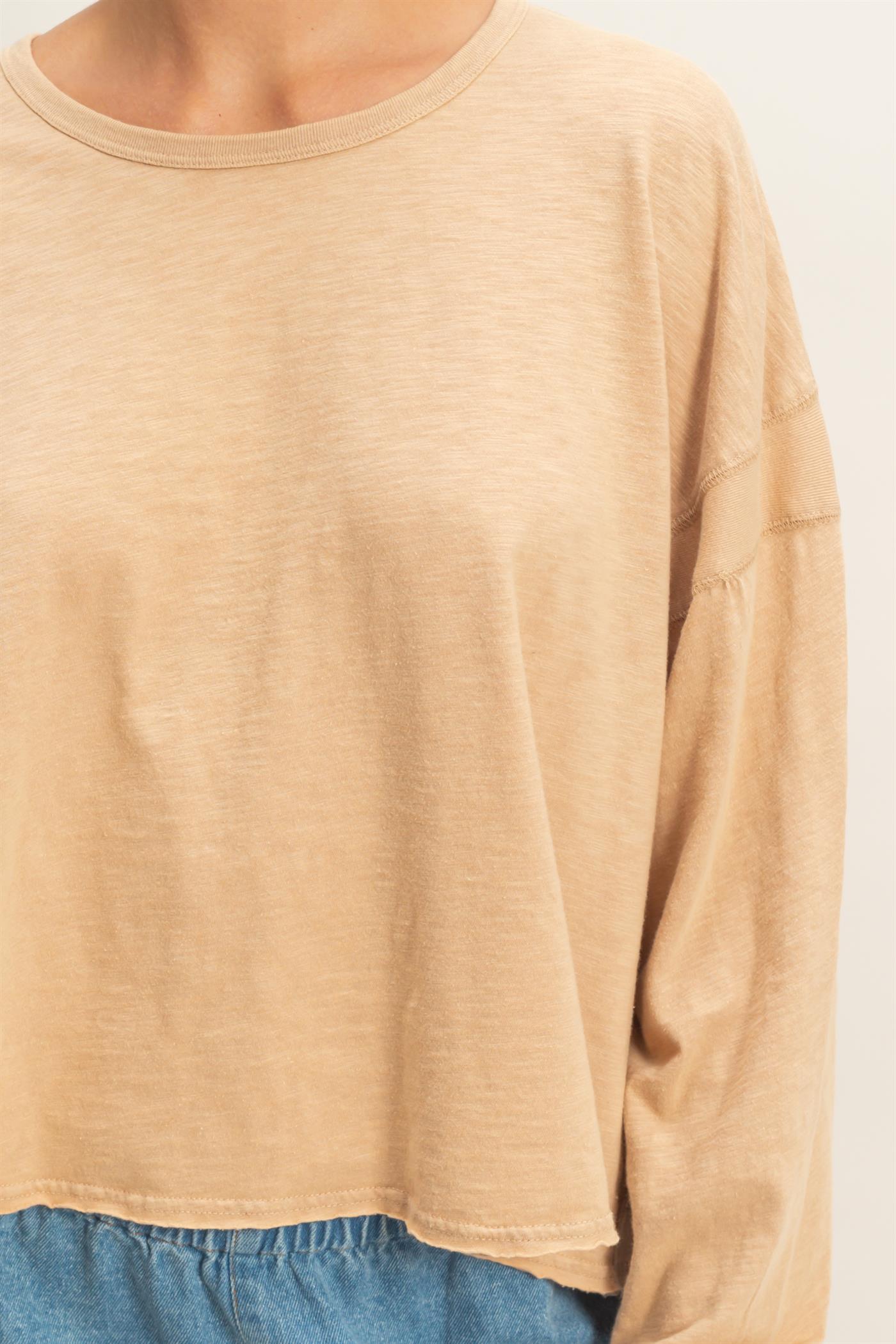 Wholesale Cross Detail Open Back Long-Sleeve Top Clothing Tops DZ26C731 DARK TAUPE DOUBLE ZERO