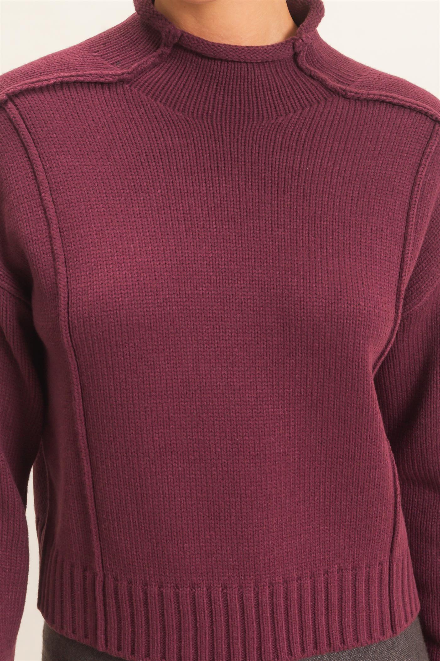 Wholesale Roll Neck Sweater With Reversed Seam Sweaters DZ26E271 DARK CHERRY DOUBLE ZERO