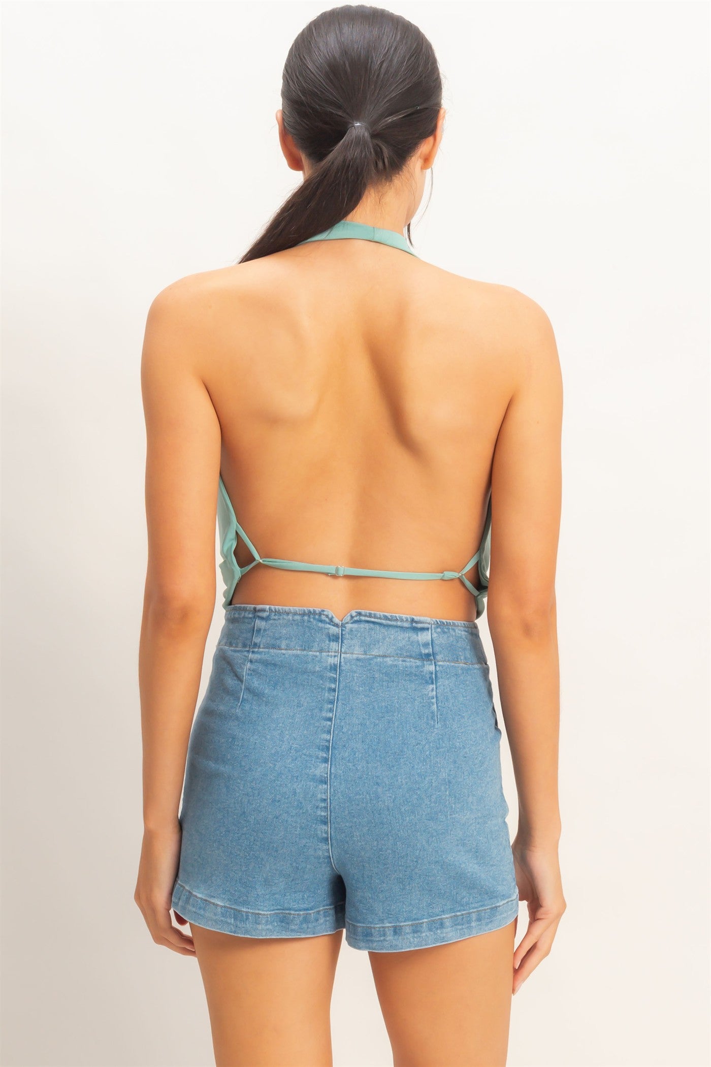 Wholesale Draped Halter Neck Top Clothing Tops HF26E353 DUSTY BLUE HYFVE