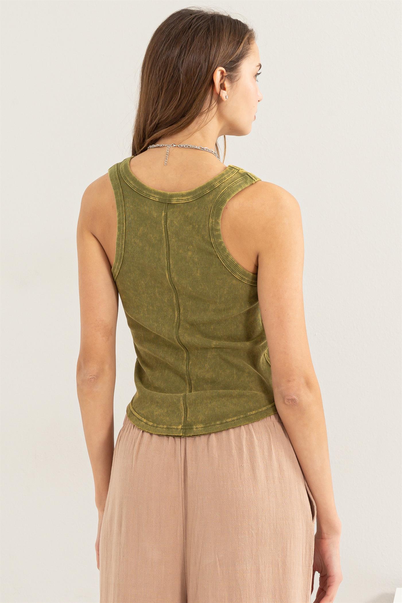 Wholesale Acid Washed Tank Top Clothing Tops DZ24A649-D MOSS DOUBLE ZERO