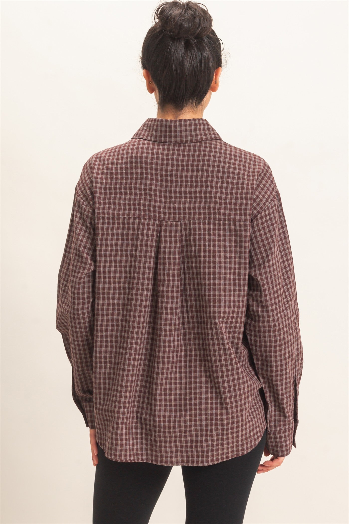 Wholesale Plaid Button-Up Shirt Shirts DZ26F012 BROWN DOUBLE ZERO
