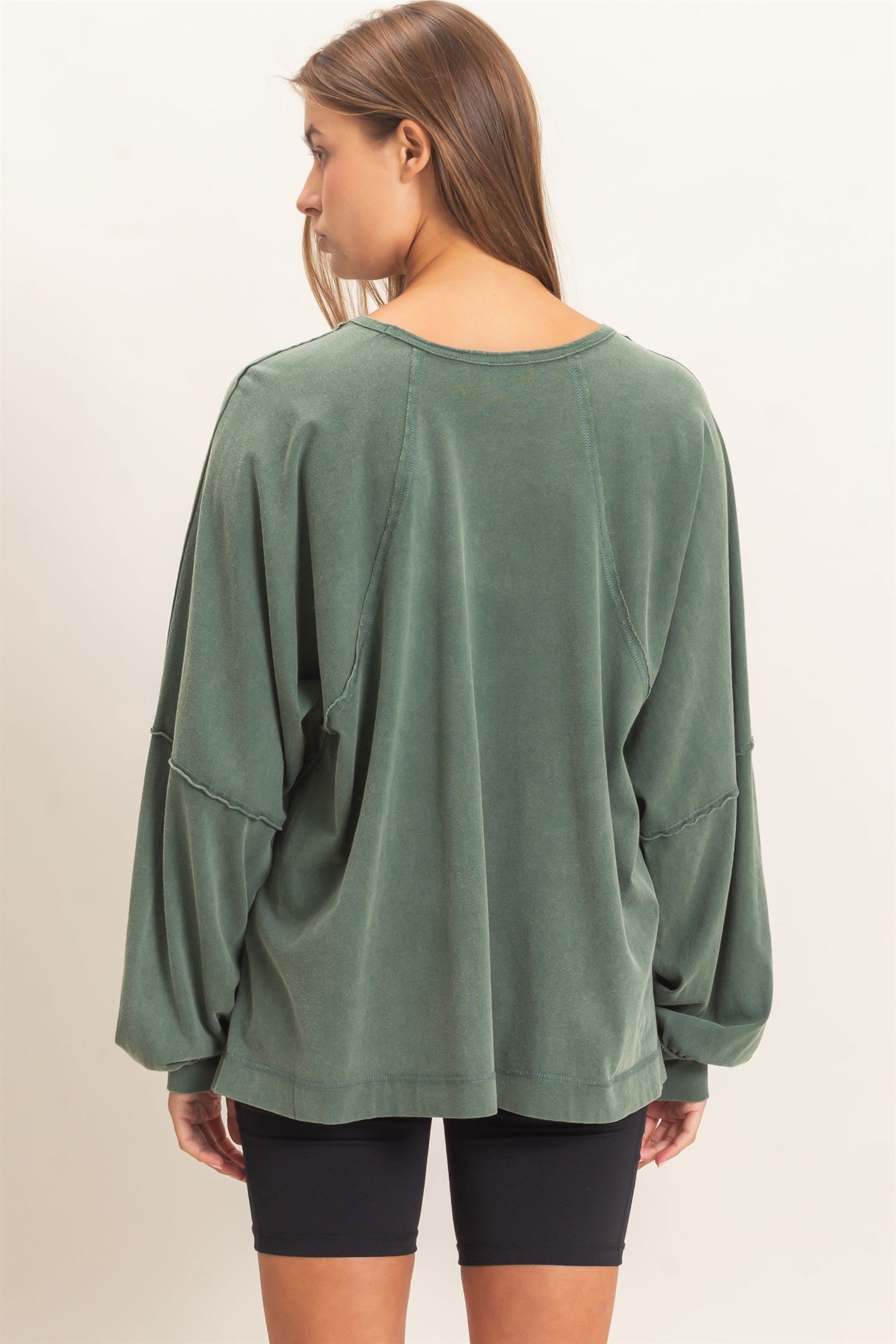 Wholesale Raglan Sleeve Snow Wash Top Shirts DZ26E945 DARK GREEN DOUBLE ZERO