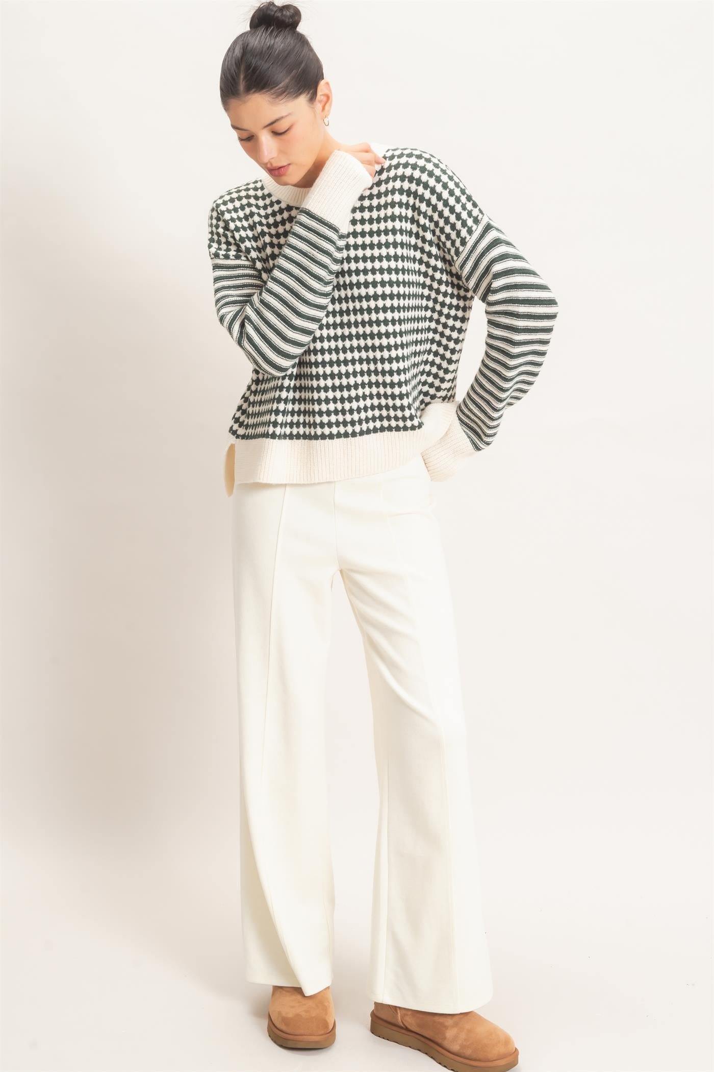 Wholesale Mixed Pattern Long Sleeve Sweater Sweaters HF26E821 HUNTER GREEN HYFVE