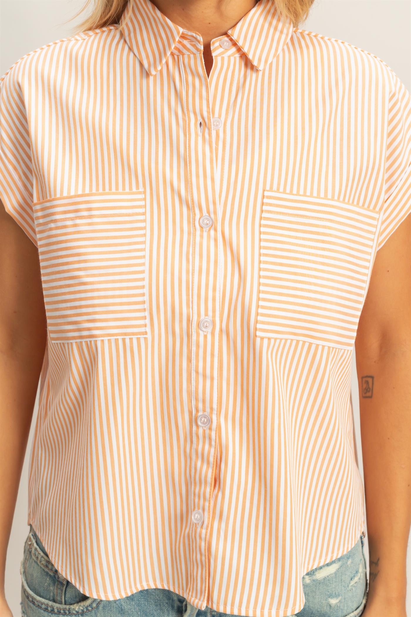 Wholesale Button-Up Striped Shirt Shirts HF26E429-D ORANGE HYFVE