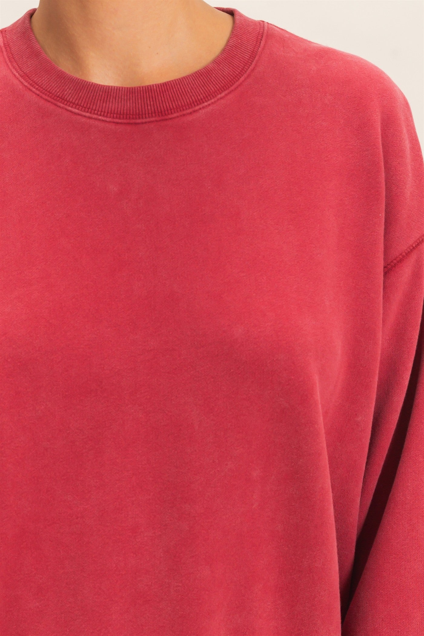 Wholesale Acid Wash Crew Neck Sweatshirt Sweatshirts DZ26E082 DARK RED DOUBLE ZERO