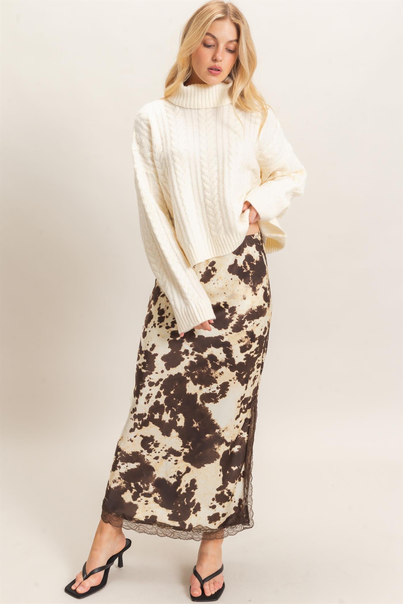 Wholesale Satin Cow Print Skirt Skirts HF26C851 BROWN HYFVE