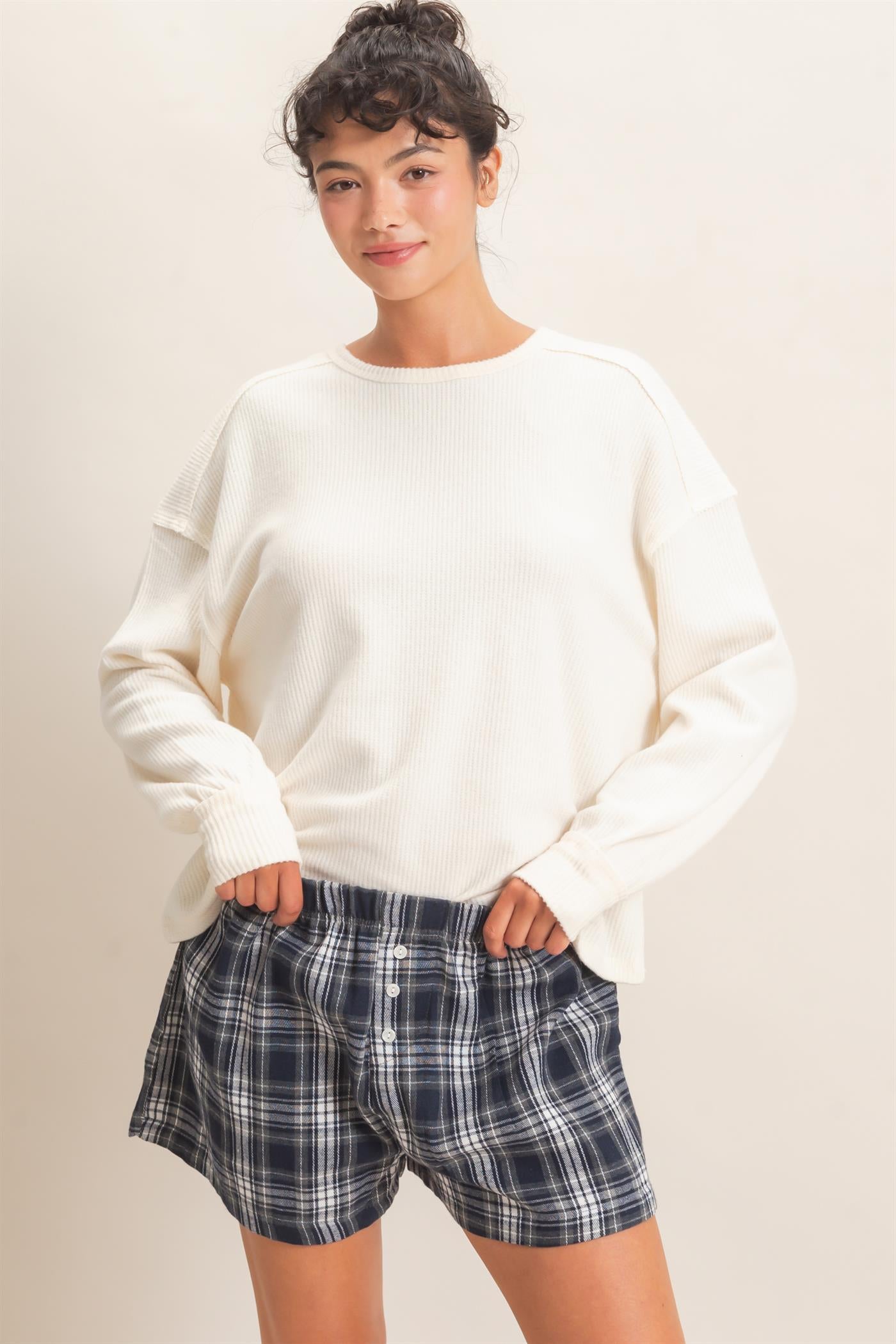 Wholesale Raw Edge Waffle Sweatshirt Sweatshirts DZ26F081 CREAM HYFVE