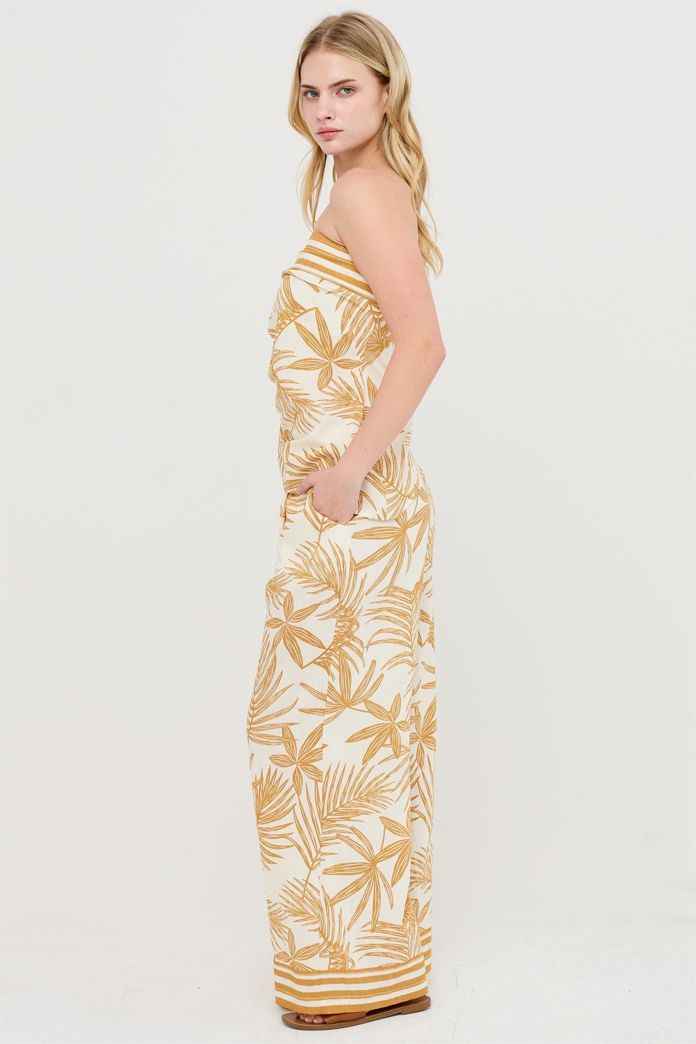 Wholesale Strapless Top & Wide-Leg Pants Set Clothing HF26C248-SET-D BEIGE HYFVE