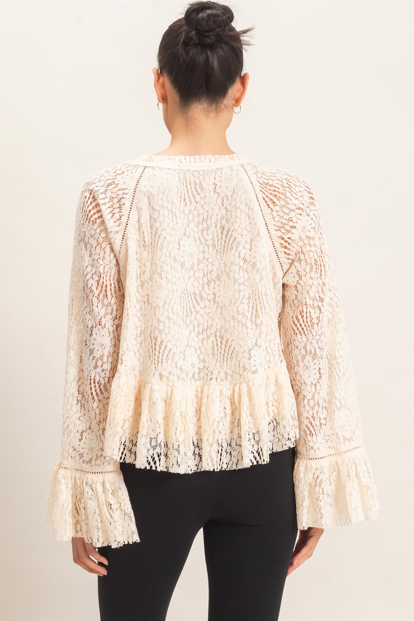 Wholesale Lace Bell Sleeve Top Blouses HF26C768 CREAM HYFVE