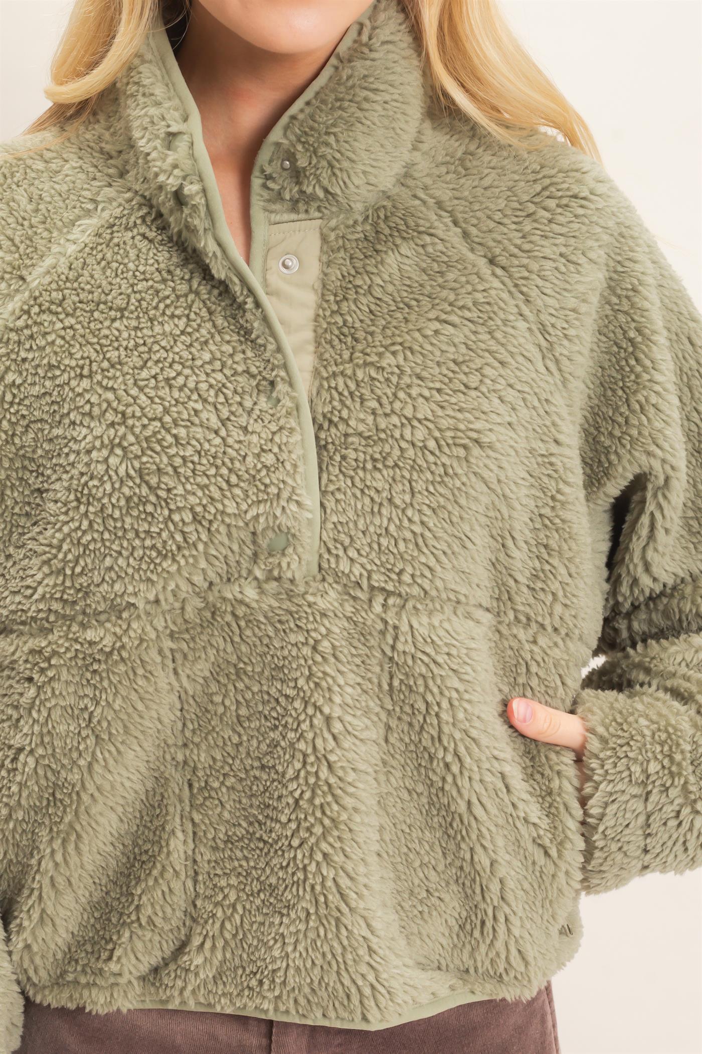 Wholesale Half-Zip Sherpa Jacket Sweatshirts HF26F130-D OLIVE HYFVE