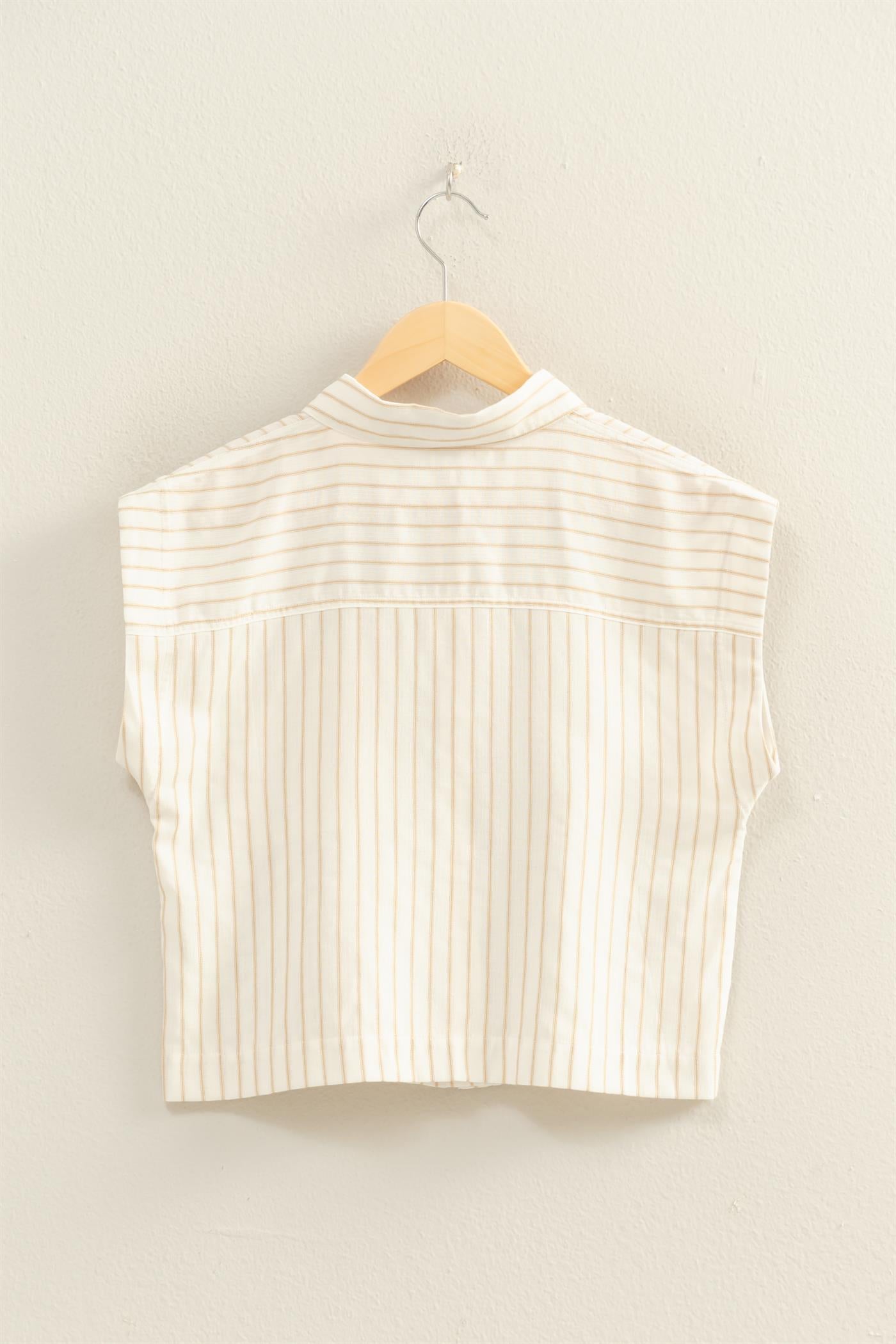 Wholesale Striped Sleeveless Button-Up Shirt Clothing Tops DZ26A206 TAUPE DOUBLE ZERO