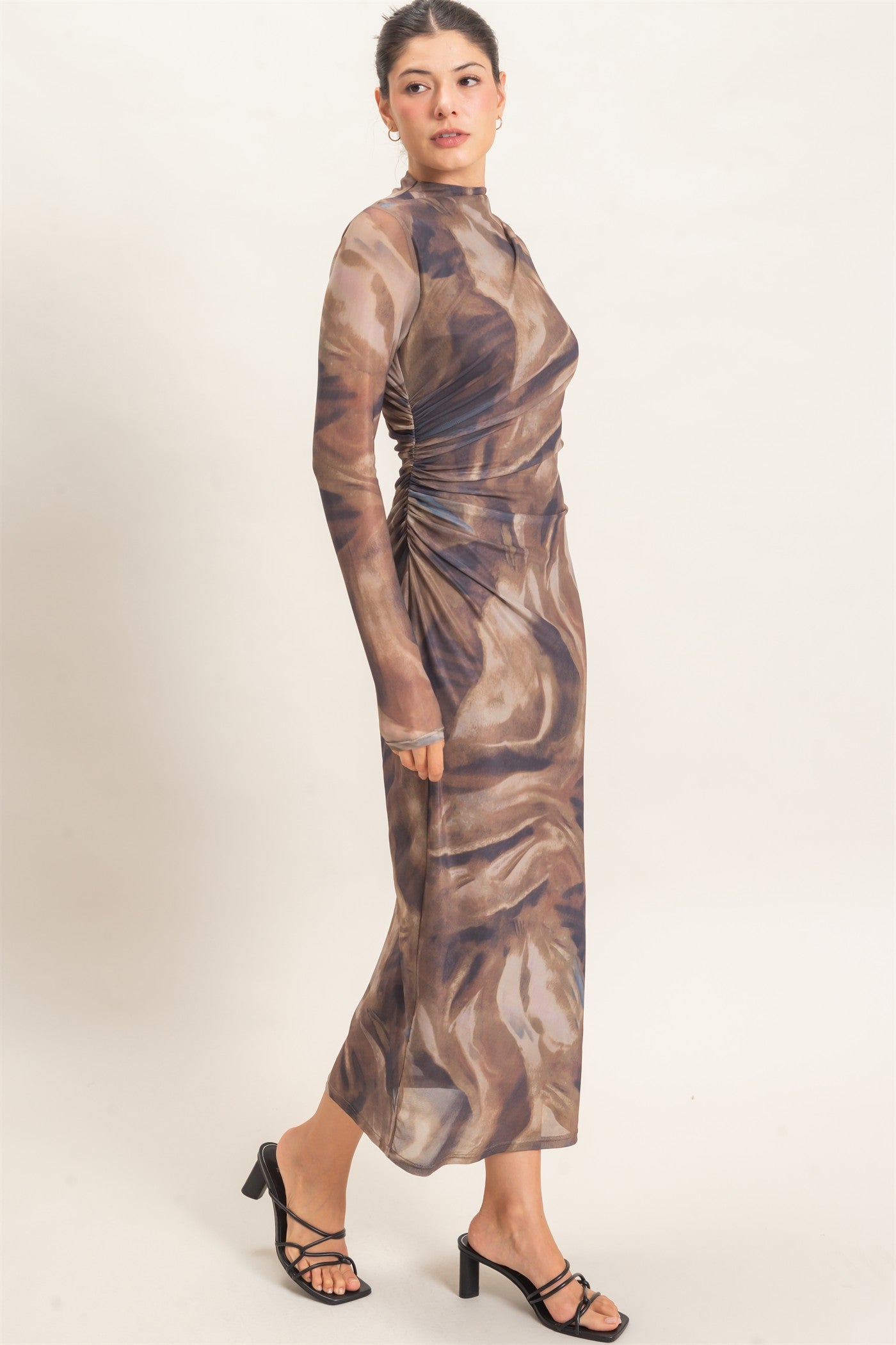 Wholesale Abstract Mesh Knit Dress Dresses HF26F119 BROWN HYFVE