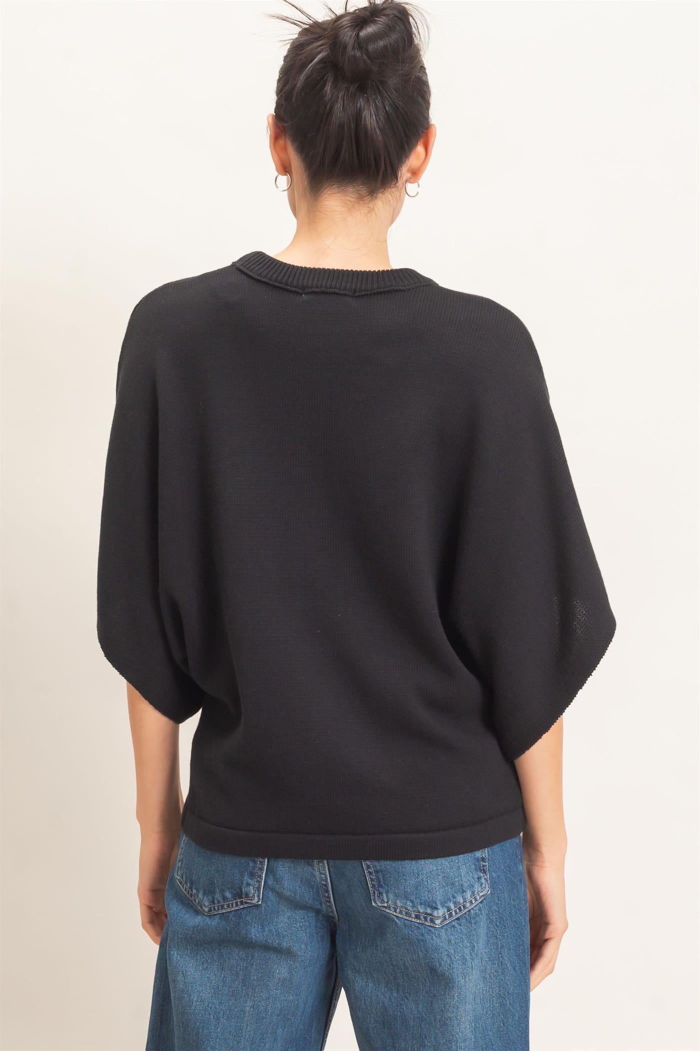 Wholesale Crew Neck Short Sleeve Sweater Sweaters HF26E378 BLACK HYFVE
