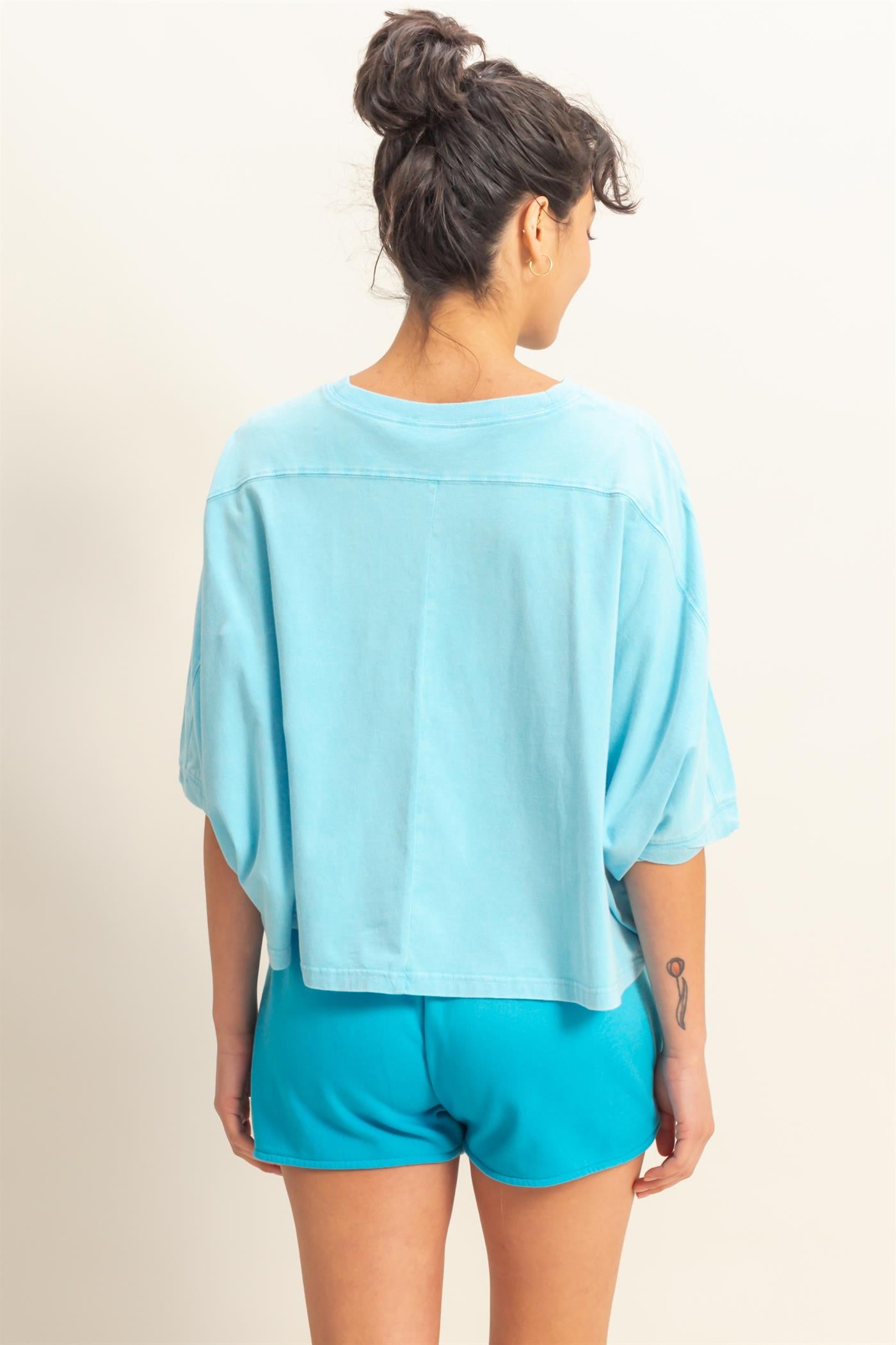 Wholesale Flowy Bat Wing Sleeves Knit Top Clothing Tops DZ25A797 AQUA BLUE DOUBLE ZERO