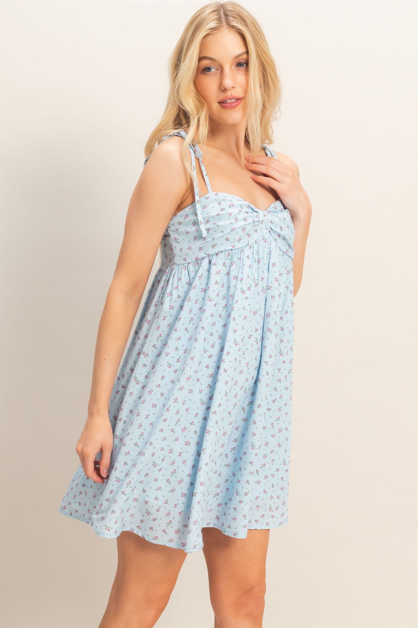 Wholesale Floral Print Tie Strap Mini Dress Dresses HF26C405 BLUE HYFVE