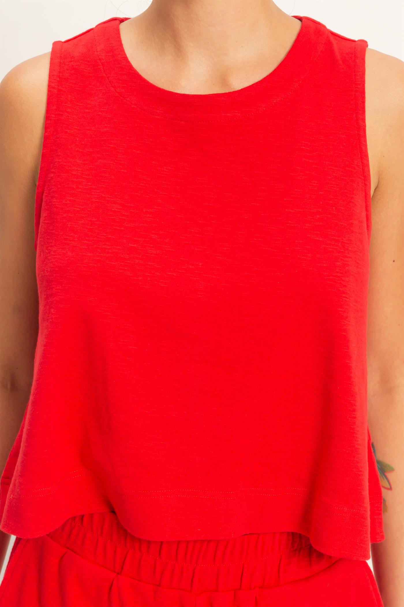 Wholesale Sleeveless Boxy Fit Crew Neck Top Clothing Tops DZ26C090 RED DOUBLE ZERO