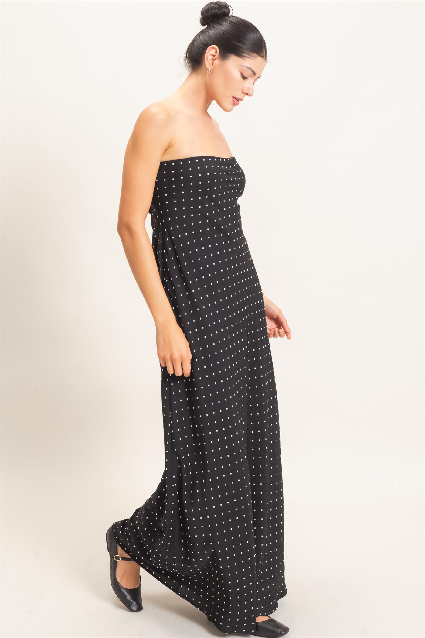 Wholesale Strapless Polka Dot Maxi Dress Dresses HF26E845 BLACK HYFVE