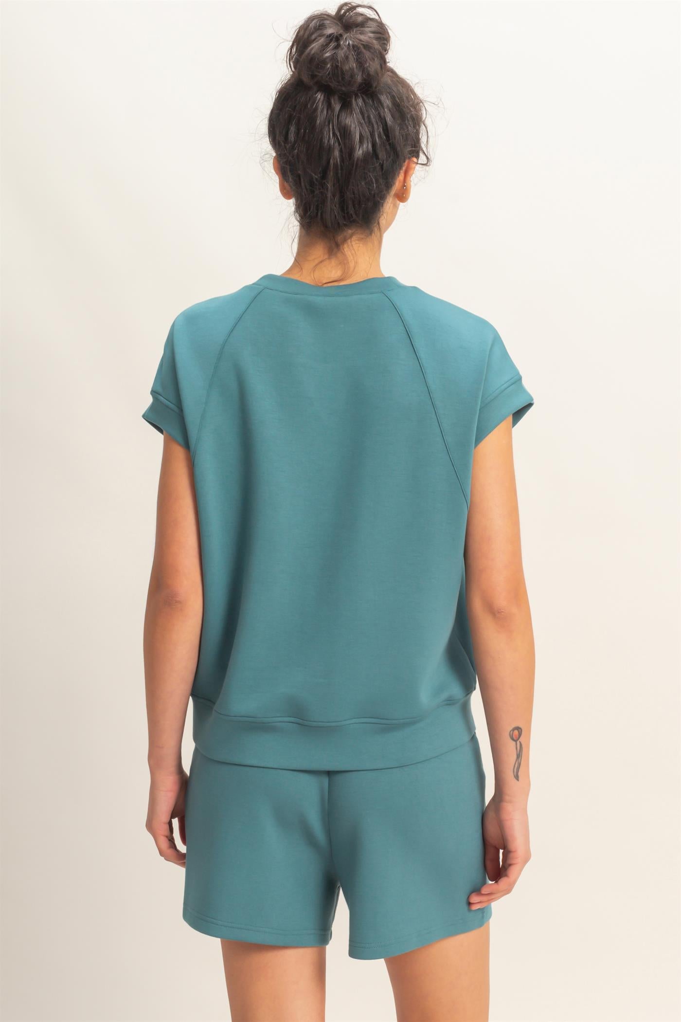 Wholesale Crew Neck Sleeveless Top And Shorts Set Clothing DZ26C575-SET DARK TEAL DOUBLE ZERO