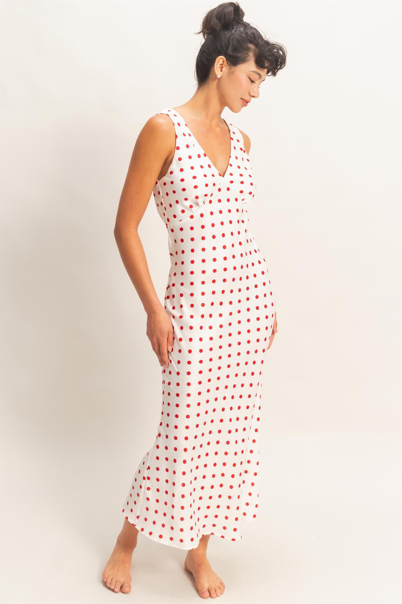 Wholesale Polka Dot Sleeveless Maxi Dress Dresses DZ25E063 RED DOUBLE ZERO