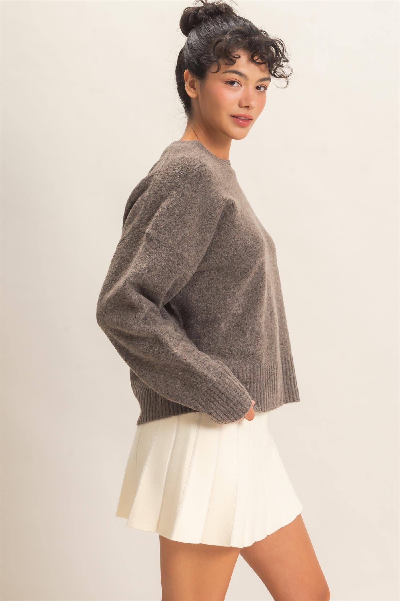 Wholesale Relaxed Fit Crew Neck Sweater Sweaters DZ26E956 ASH BROWN DOUBLE ZERO