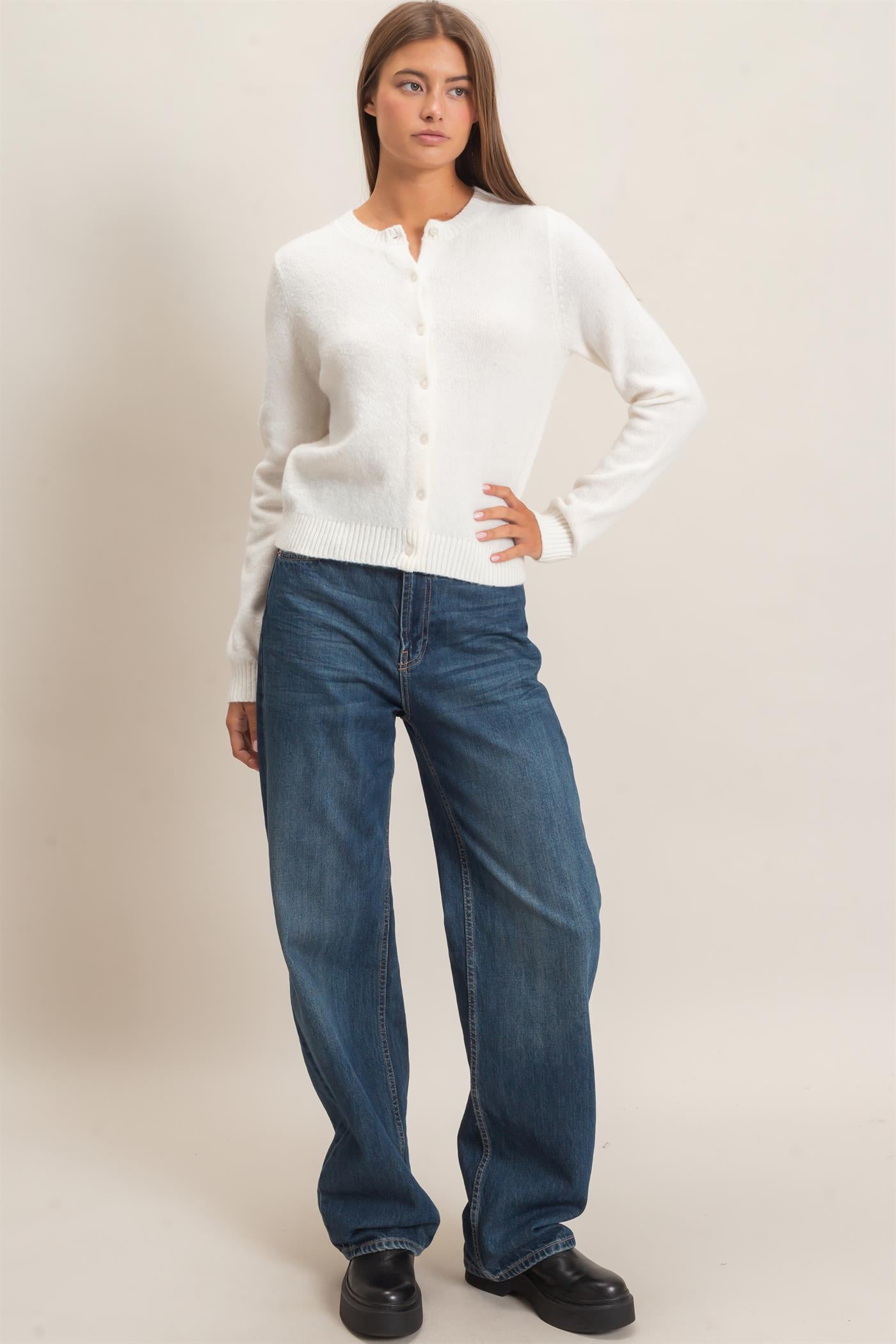 Wholesale Crew Neck Cardigan Cardigans DZ26E119 WHIP CREAM DOUBLE ZERO