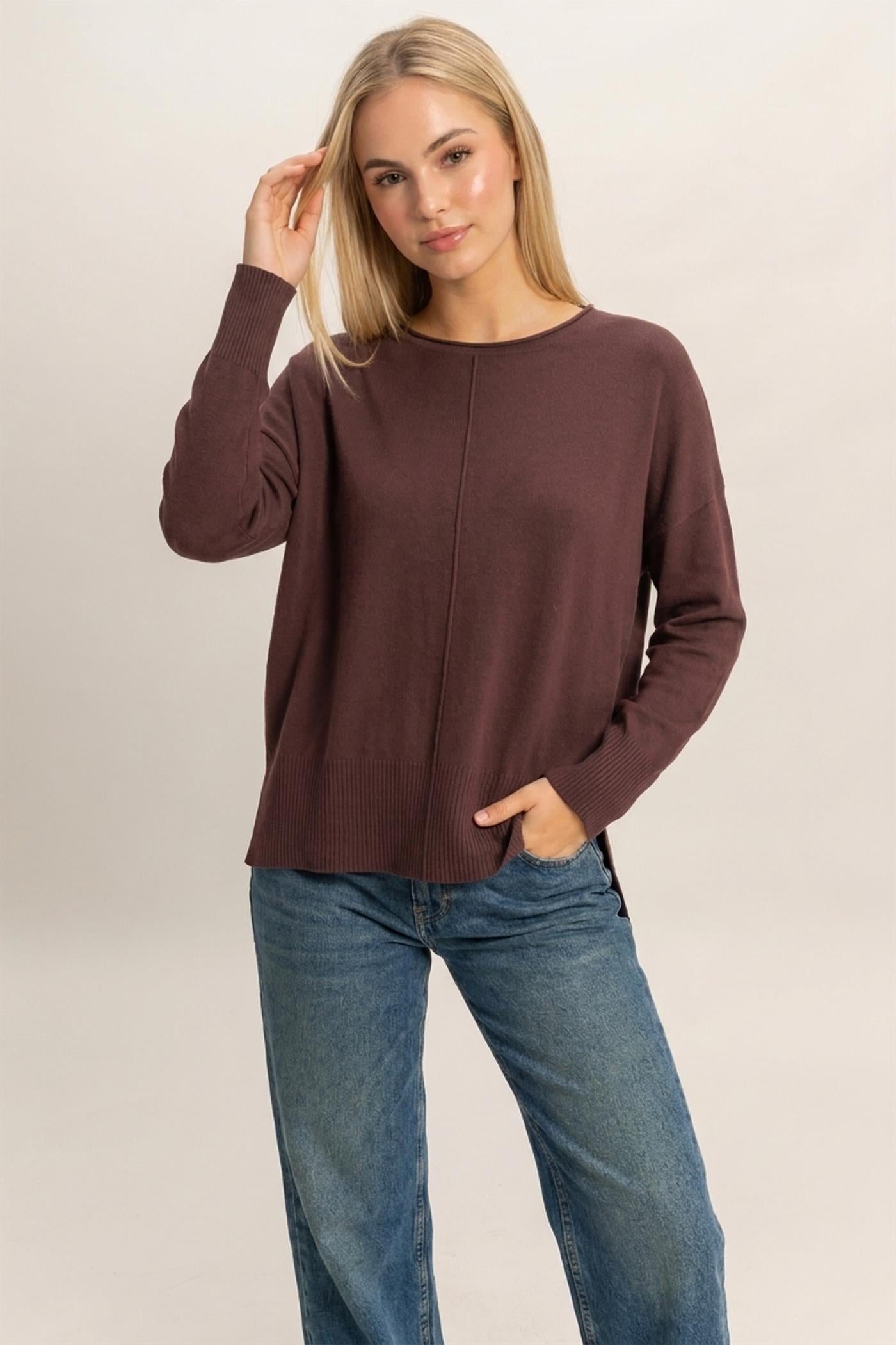 Wholesale Roll Neck Seam Detail Sweater Sweaters DZ26C975 COCOA DOUBLE ZERO