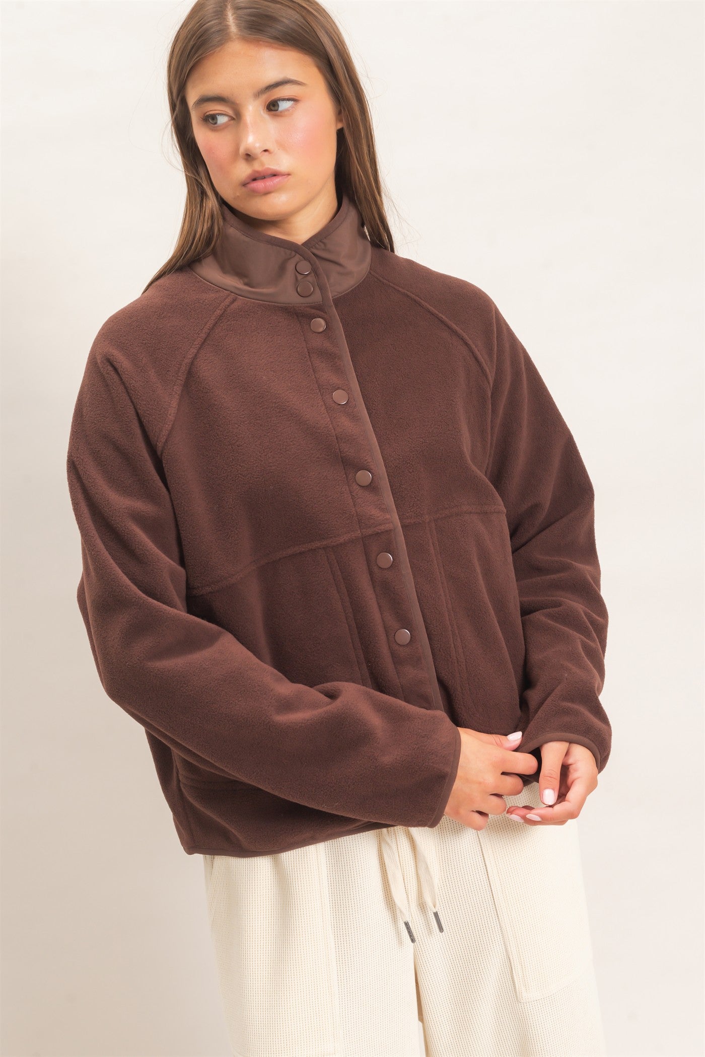 Wholesale Fleece Jacket With Button Front Coats & Jackets DZ26F086 DARK BROWN DOUBLE ZERO