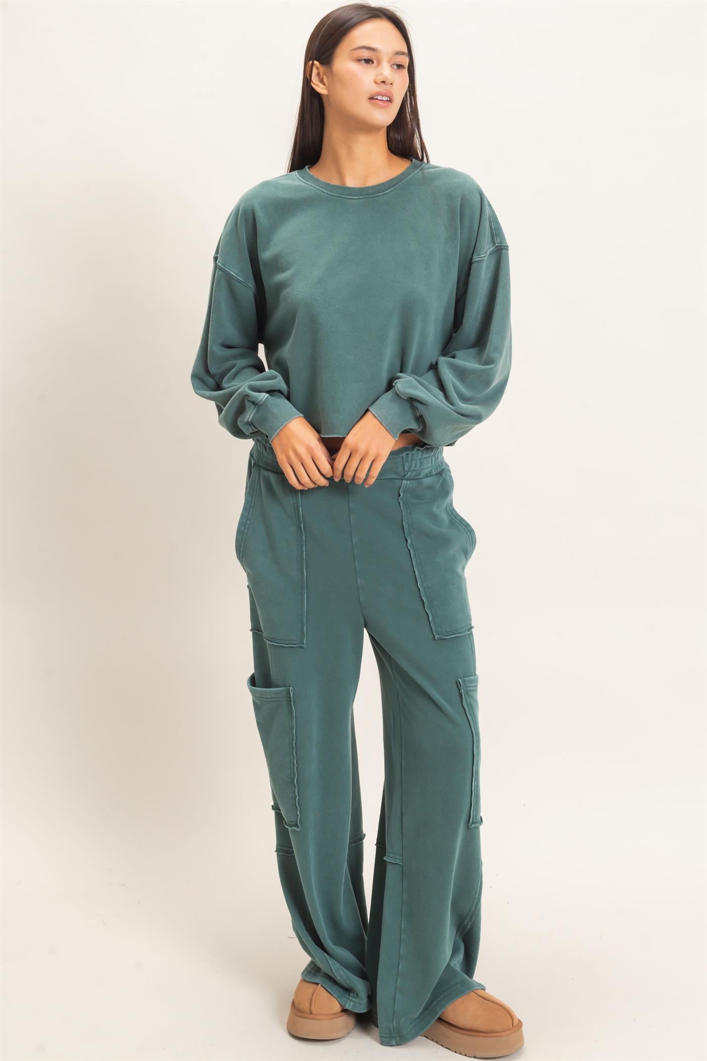 Wholesale Mineral Wash Cargo Pocket Pants Pants DZ26C963 DARK GREEN DOUBLE ZERO
